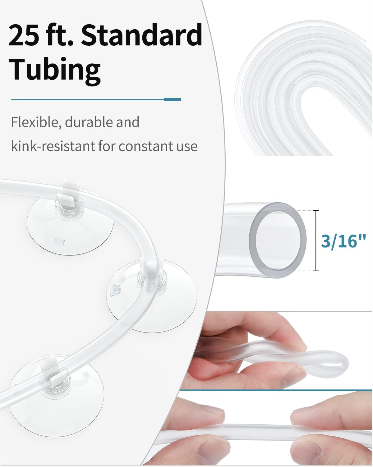 Pawfly Aquarium 25 Feet Airline Tubing Standard Air Pump Accessories Set with Air Stone Cylinders Connectors Suction Cups and Check Valves for Fish Tank Aeration Setup - Image 2
