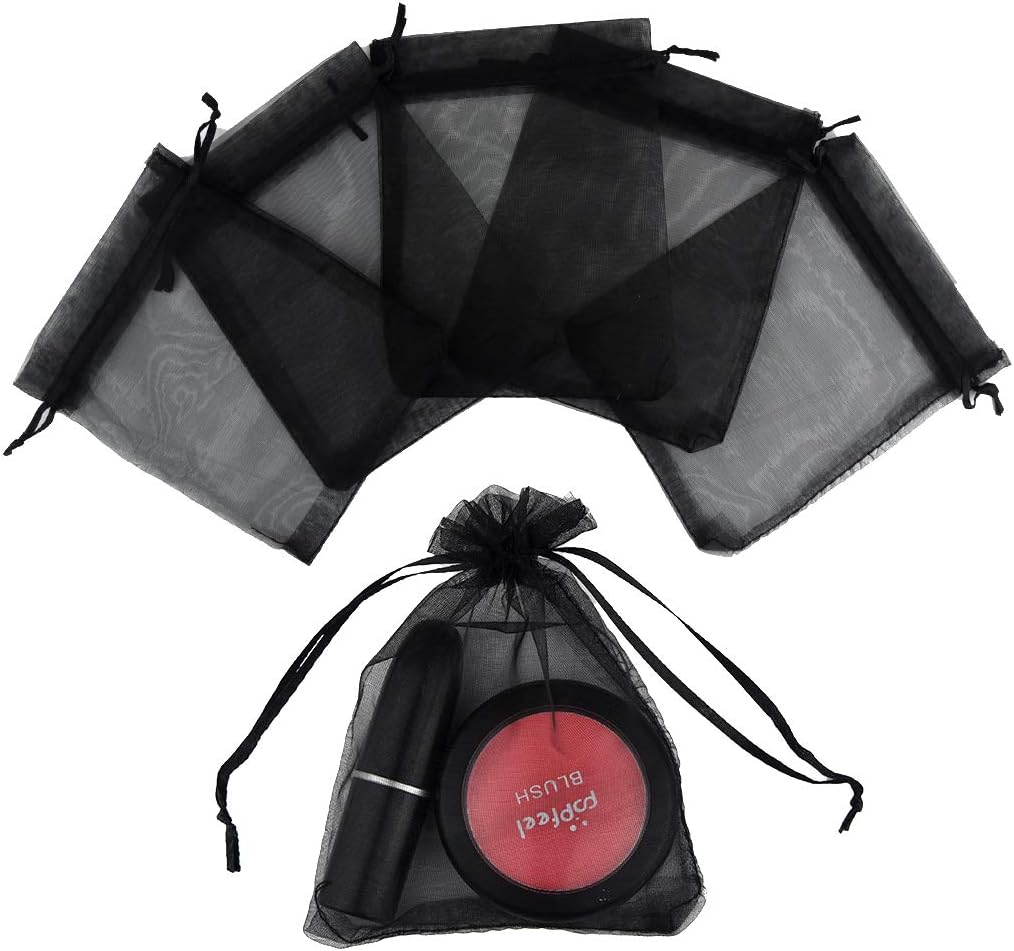 Tojwi 50pcs Organza Bags 3.54''x4.33''(9x11cm) Satin Drawstring Organza Pouch Wedding Party Favor Gift Bag Jewelry Watch Bags -Black - Image 4