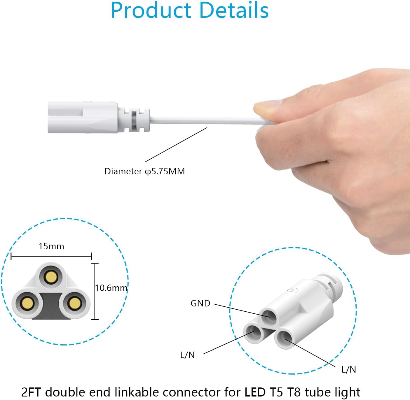 JESLED 5FT T5 T8 Extension Cords for led Shop Lights, 1.5 Meter T5 Extension Cable Linkable Wire Cable Connector for Integrated LED Tube Light, Garage Light, 6 Packs (Not for Male-to-Female) - Image 2