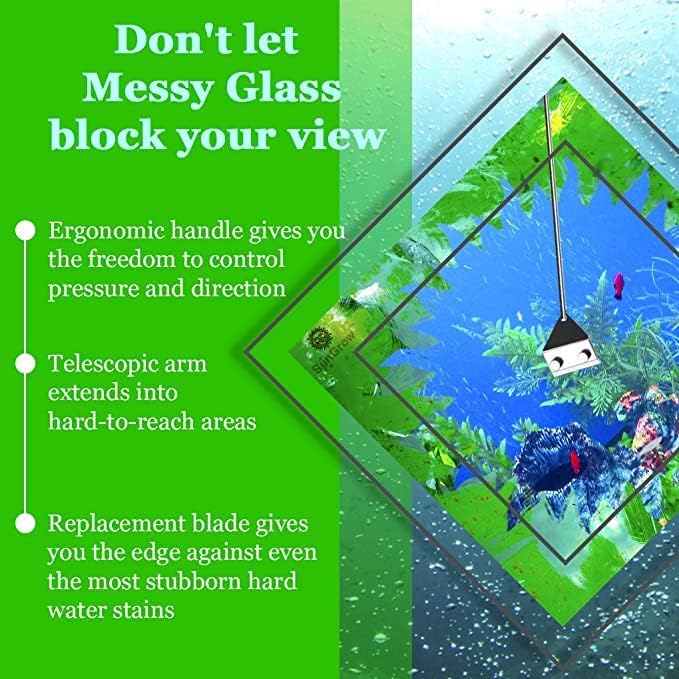 SunGrow Aquarium Glass Cleaner, Long Handheld Tool Cuts Cleaning Time to Half, Keep Hands Dry, Sharp Blade to Scrape Thickest Residue, Frequent Tank Maintenance - Image 4