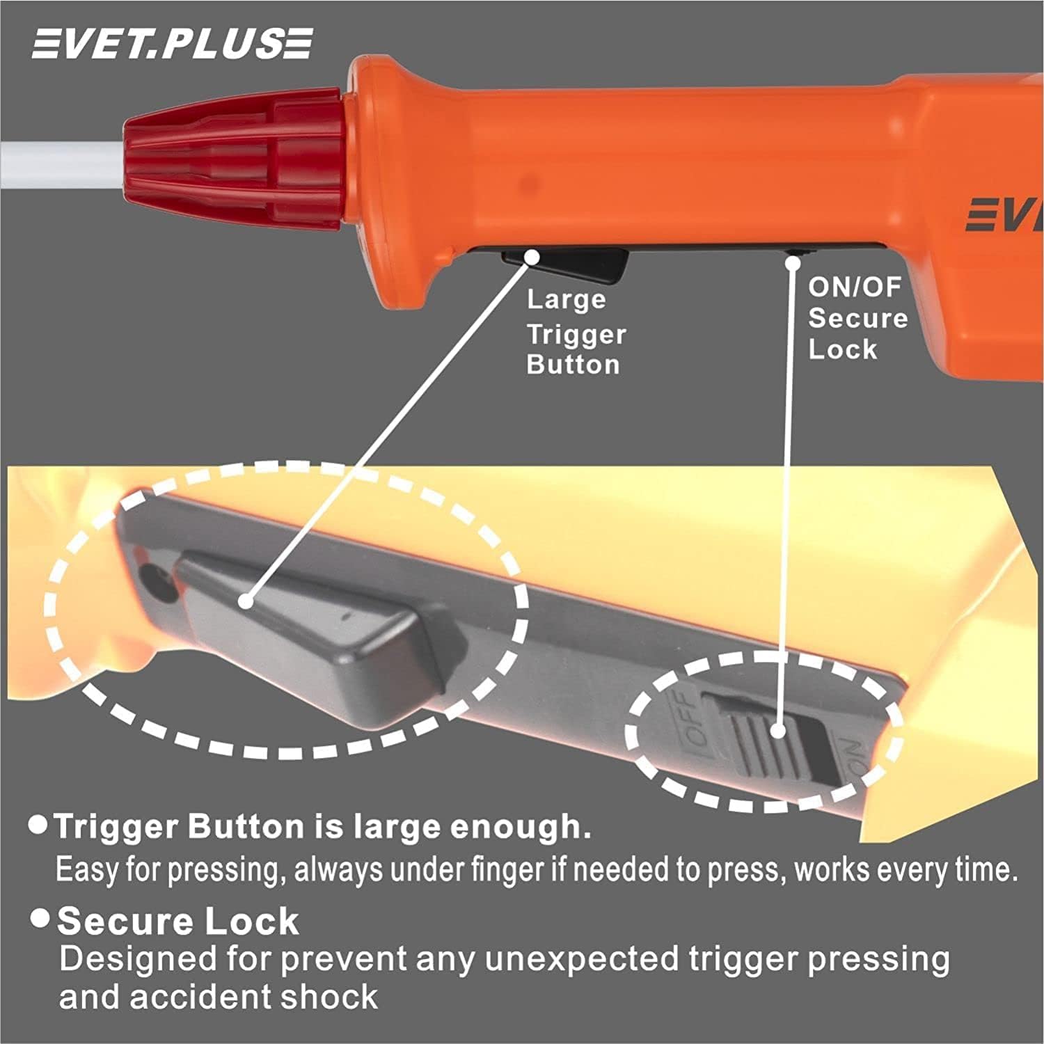 Rechargeable Waterproof Cattle Prod for Cows Hogs Sheep Large Dogs Electric Livestock Prod with 23" Length Flexible Shaft, Total Length 33.5 inch - Image 3