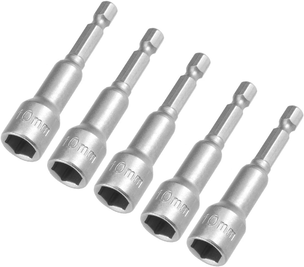 uxcell 5 Pcs 1/4" Quick-Change Hex Shank 10mm Magnetic Nut Setter Driver Drill Bit, 65mm Length, Metric