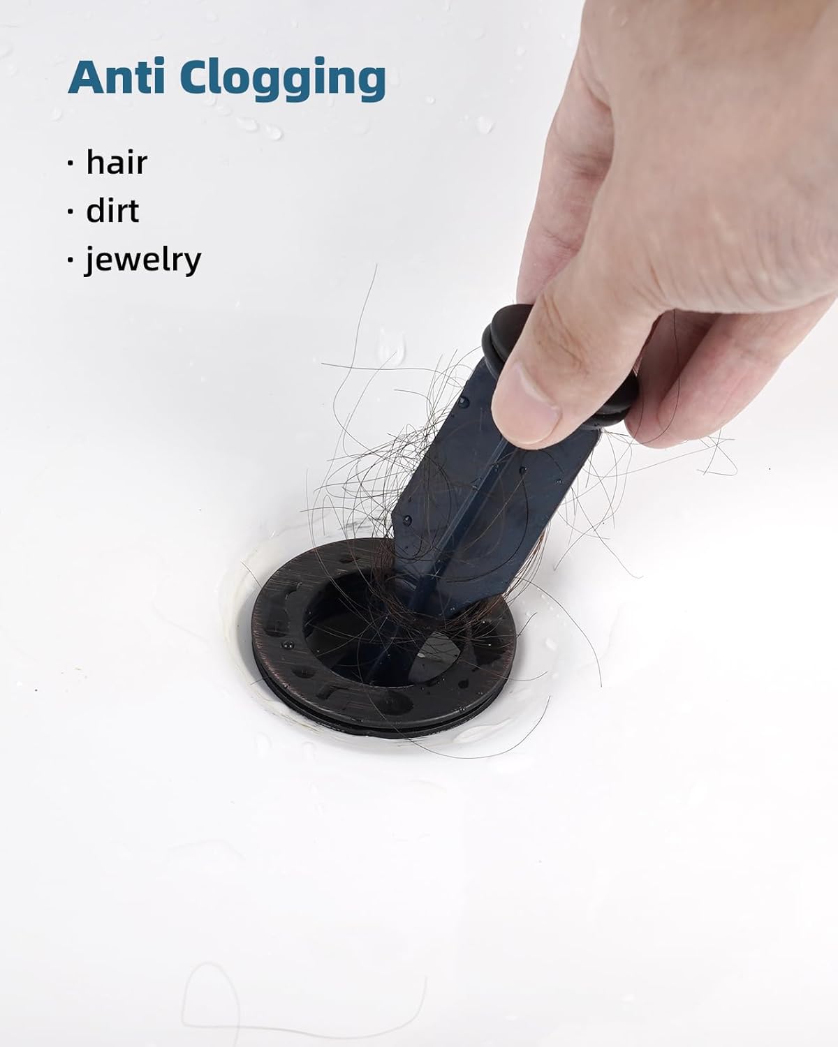 2PCS Bathroom Sink Drain with Lift Rod, Pop Up Sink Drain with Overflow, Universal Fit, Oil Rubbed Bronze Drain Stopper for Vessel Sink, Assembly for Bathroom Faucet Sink - Image 6