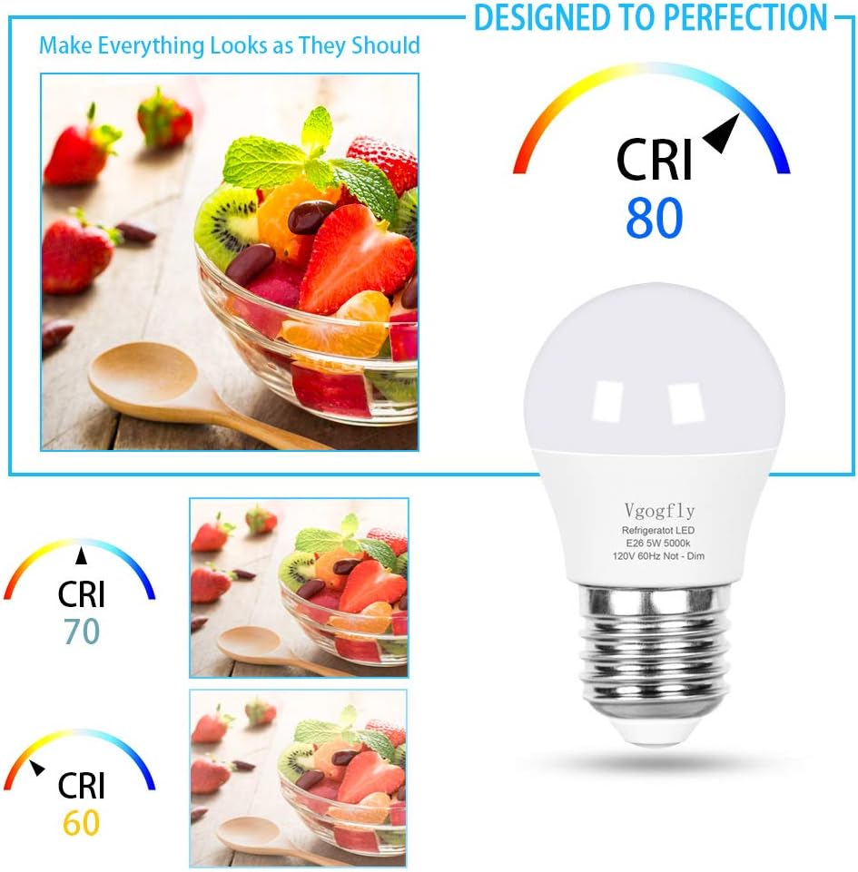 Vgogfly LED Refrigerator Light Bulb 40W Equivalent 120V A15 Fridge Waterproof Bulbs 5W Daylight White 5000K E26 Medium Base Freezer Home Lighting Lamp Non-dimmable(Daylight 3 Pack) - Image 5
