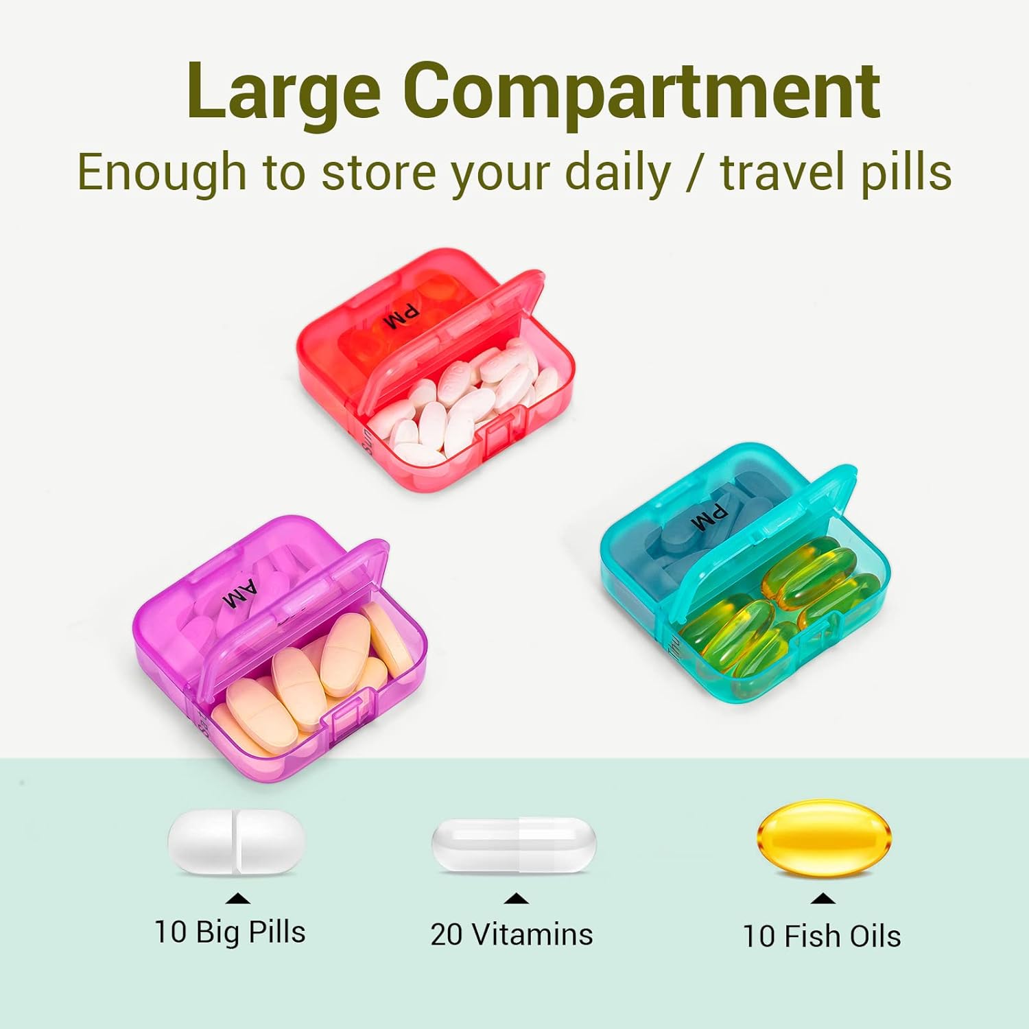 Zoksi Weekly Pill Organizer 2 Times a Day, Blue 7 Day Am Pm Pill Box, Daily Am Pm Pill Organizer 7 Day, Portable Vitamin Pill Case, Weekly Pill Box for Fish Oils, Vitamin, Supplement - Image 2