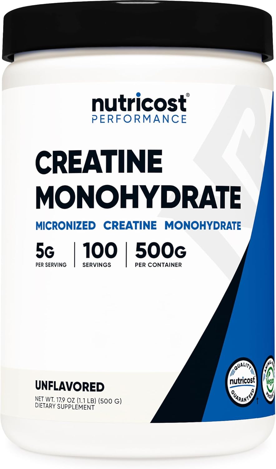 Nutricost Creatine Monohydrate Micronized Powder 500G, 5000mg Per Serv (5g) - 100 Servings, 17.9 Oz