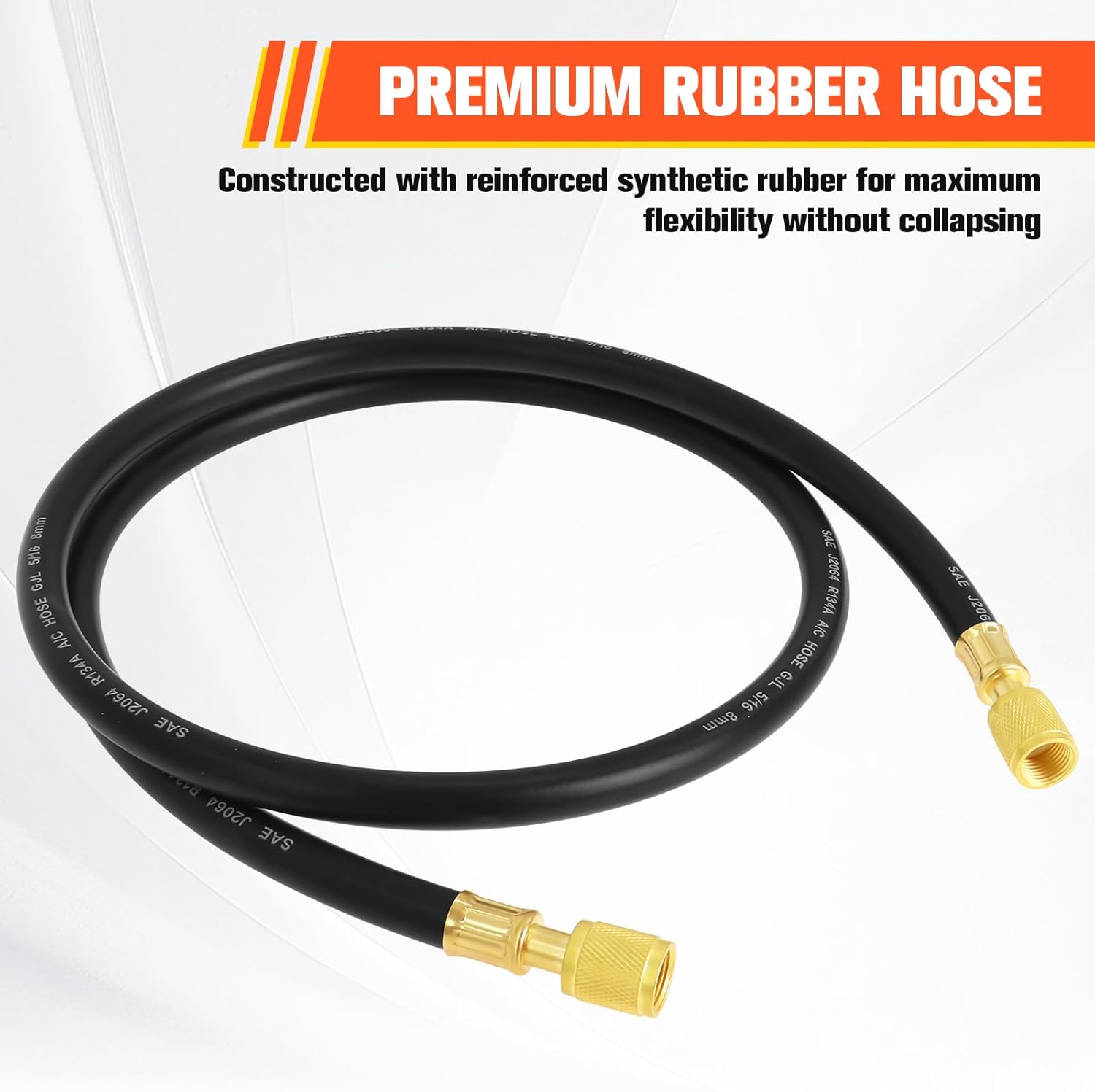 3/8" HVAC Vacuum Pump Hose 5FT, 3/8" x 3/8" SAE Fittings, 600 PSI Working Pressure 3000 PSI Burst, 15660 Flexible Rubber AC Charging Hose for R134A R410A R22 Refrigerant Systems - Image 4