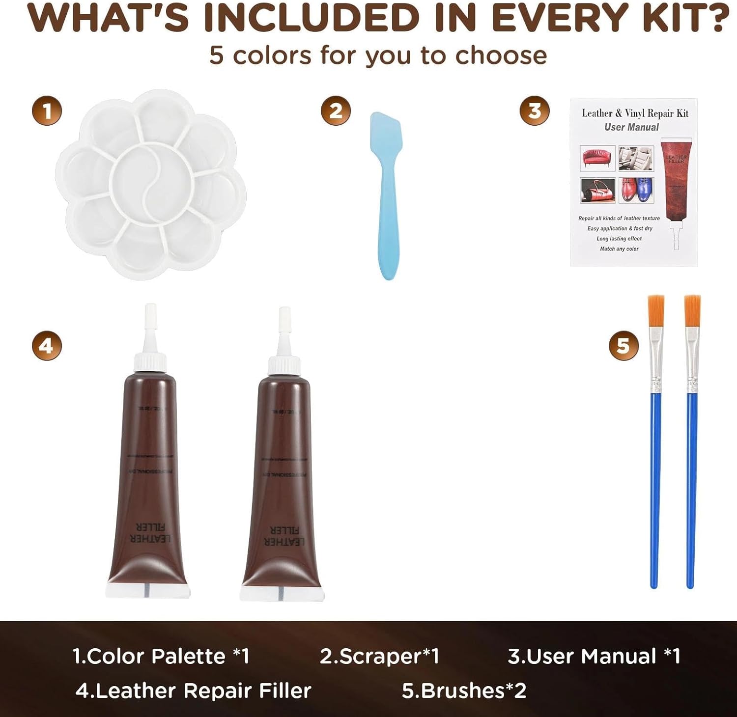 Kenbry Leather Repair Kit for Furniture, Car Interiors,Car Seat,Brown Leather & Vinyl Repair Kit for Couches,Shoes,Real & Artificial Leathers, PU, Fix Scratch, Tears, Peeling, Burn Hole, Fade - Image 5