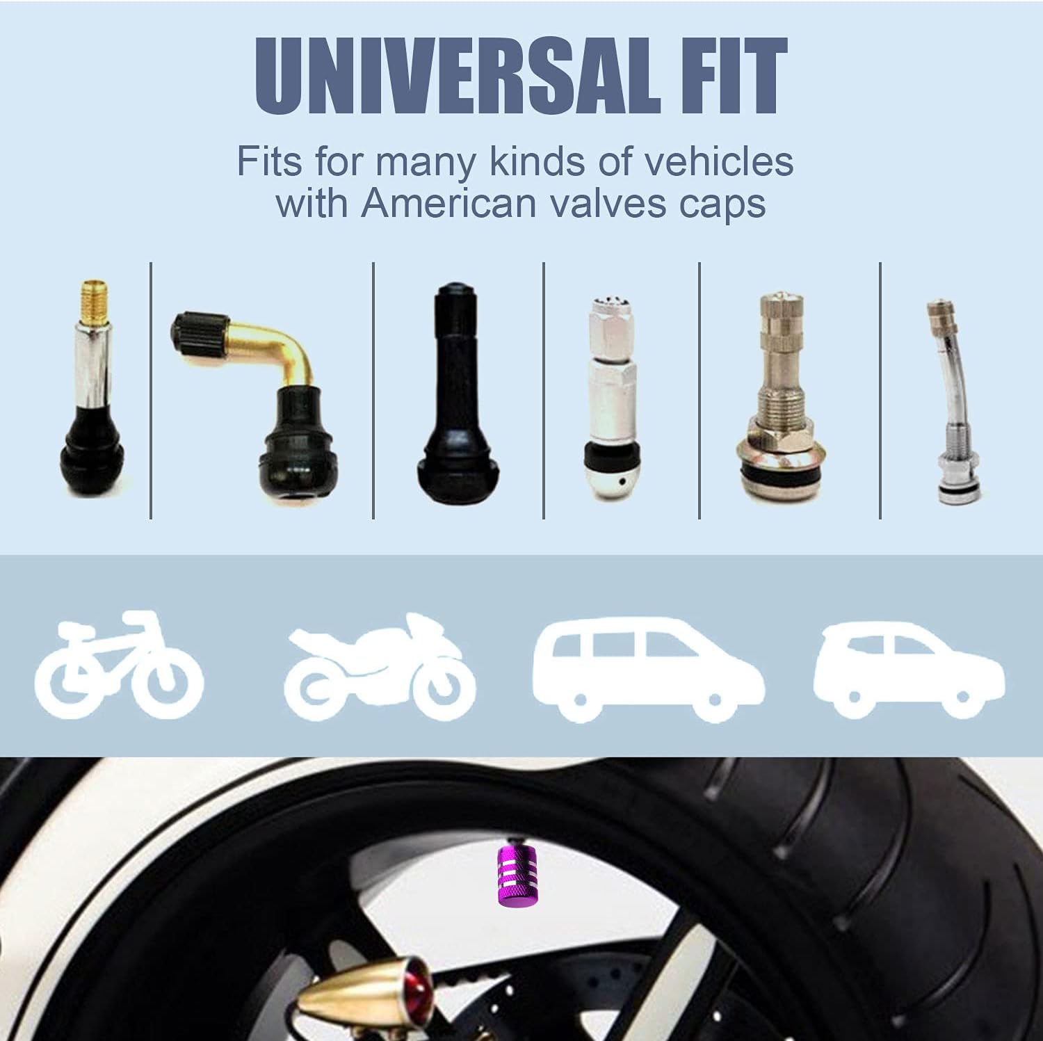 Tire Valve Stem Caps Cover - (5 Pack) Tire Air Caps Metal with Plastic Liner Corrosion Resistant Leak-Proof Dog Paw Print for Car Truck Motorcycle Bike Purple - Image 5