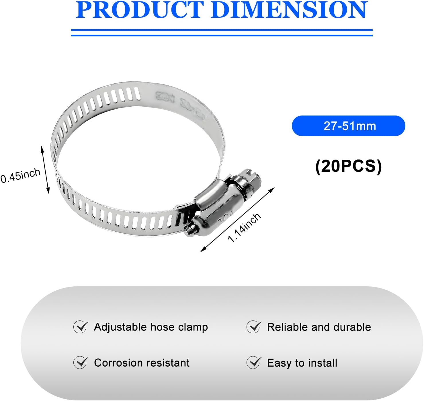 20 PCS Stainless Steel Hose Clamps, 1 Inch to 2 Inch Stainless Steel Worm Gear Hose Clamp Set, Adjustable Fuel Line Clamps for Plumbing/Automotive/Mechanical Applications - Image 2