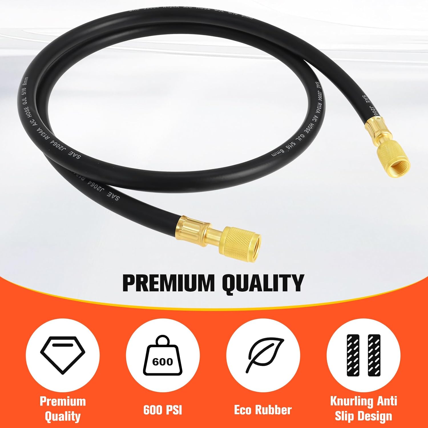 3/8" HVAC Vacuum Pump Hose 5FT, 3/8" x 3/8" SAE Fittings, 600 PSI Working Pressure 3000 PSI Burst, 15660 Flexible Rubber AC Charging Hose for R134A R410A R22 Refrigerant Systems - Image 5