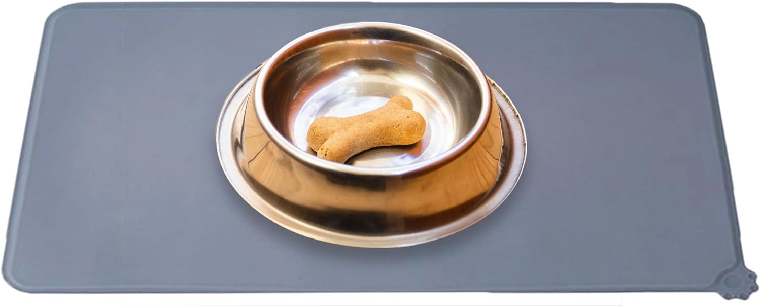 Silicone Pet Feeding Mat for Dogs & Cats – Non-Skid Waterproof Food & Water Bowl Mat with Raised Edges, Easy to Clean Pet Food Floor Mat, Durable Gray Pet Placemat, 19 x 12 Inches - Image 6