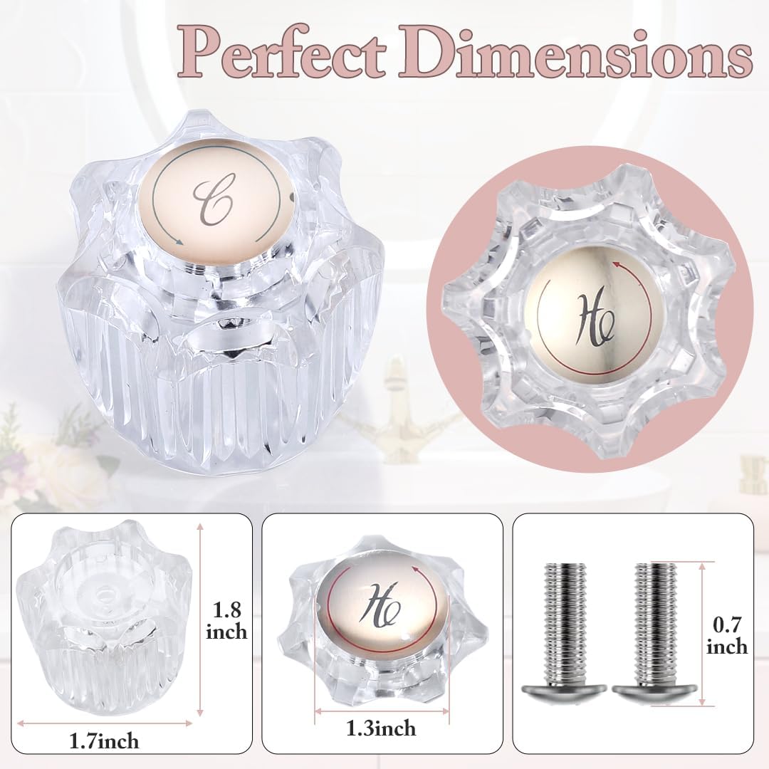 Shower Knob Replacement Set 2 Piece, Shower Handle Faucet Replacement Compatible with Delta/Delex/Peerless, Hot and Cold Sink Faucet Knobs Replacement Parts Bathtub Faucet Repair Kit Include Screws - Image 2
