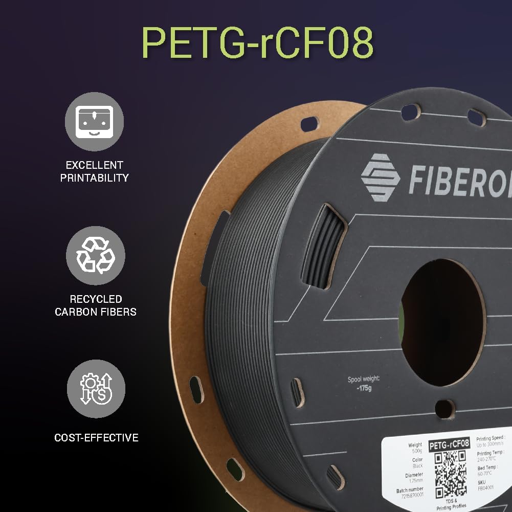 Polymaker Fiberon PETG-RCF Filament Black 1.75mm 0.5kg, Recycled Carbon Fiber Reinforced PETG 3D Printing Filament Ideal for Drone and Automotive Products - Image 6