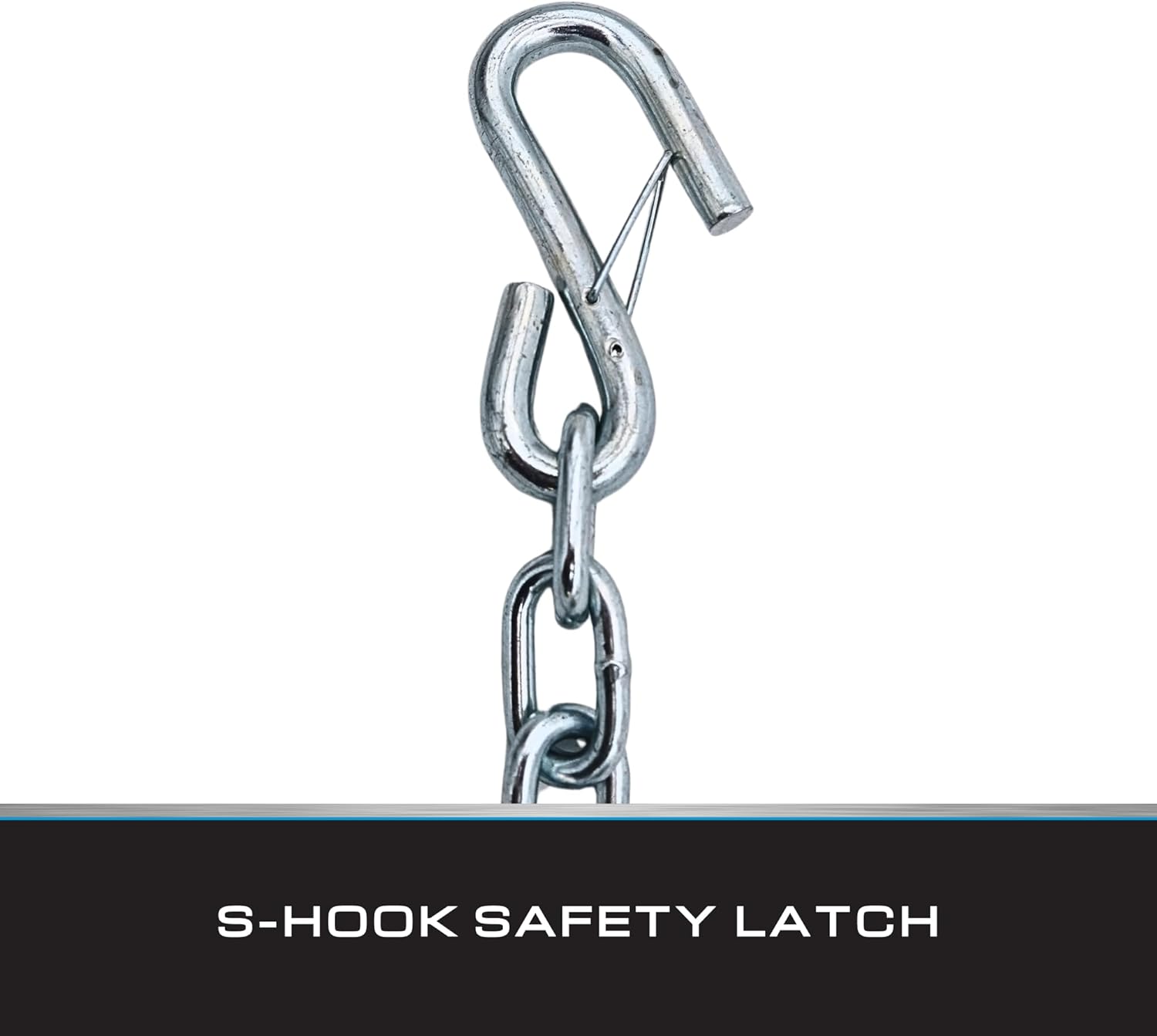 Tie Down Bow Safety Chain – 3/16 in. x 15-1/2 in. Steel, Zinc-Plated– Heavy Duty Marine Boat Trailer Safety Chain with 3/8 in. S-Hook & Wire Latch – Secure Towing Trailer Accessory Replacement Part - Image 2
