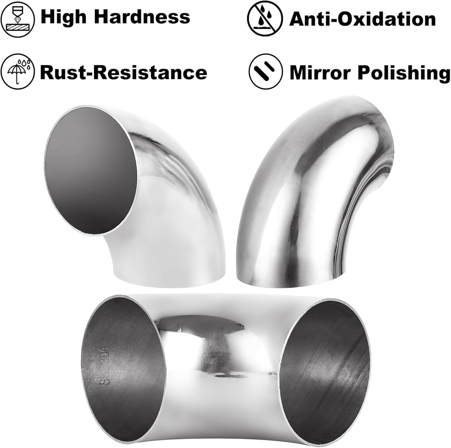 Acrux7 4 Pack 3 Inch 90 Degree Exhaust Pipes Stainless Steel Exhaust Elbow 1.5mm Thickness Mandrel Bend - Image 3