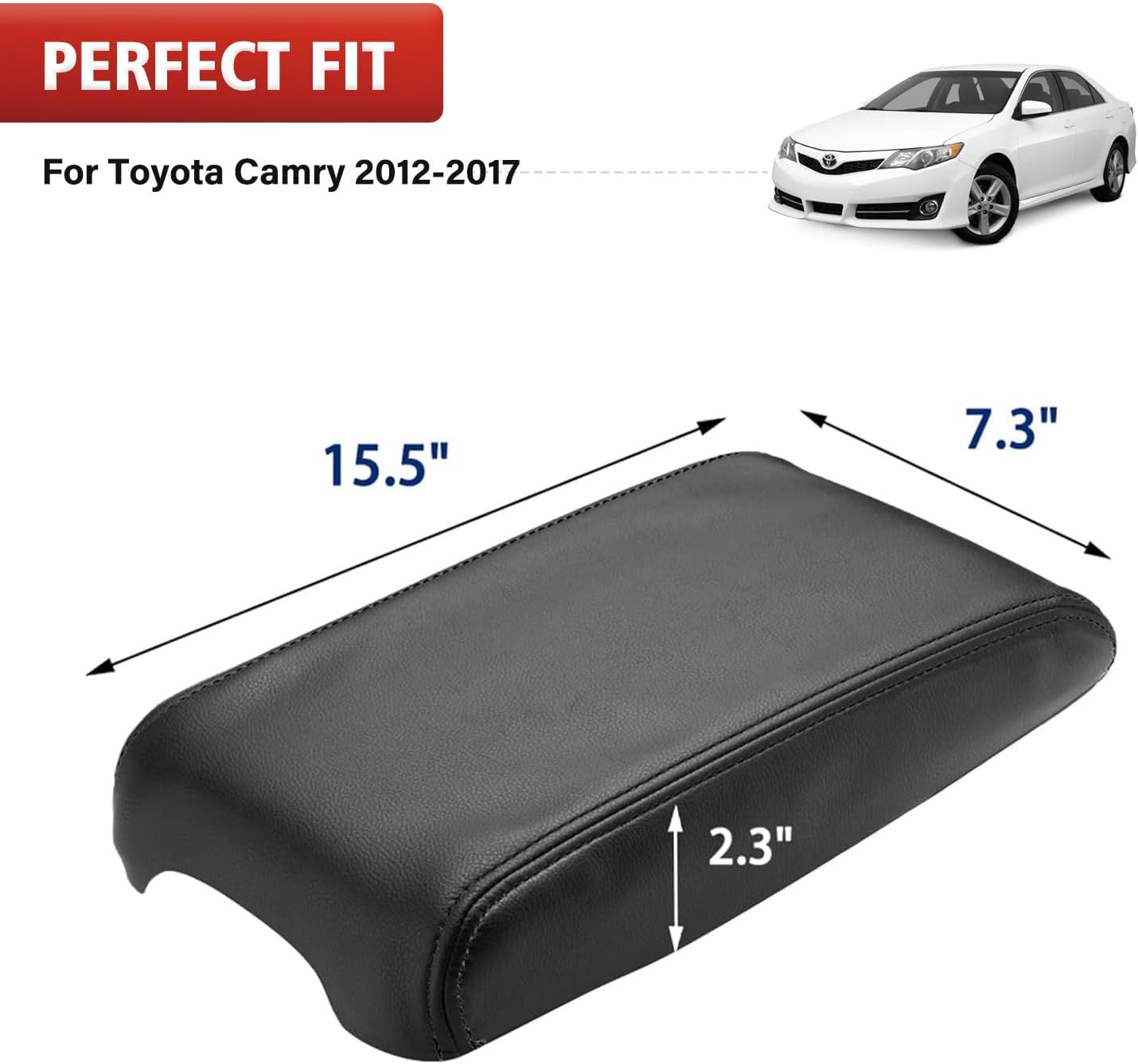 KBH Center Console Armrest Cover Replacement for Toyota Camry 2012 2013 2014 2015 2016 2017, Vinyl Leather, Car Arm Rest Lid Skin Upholstery, Black (Leather Part Only) - Image 8