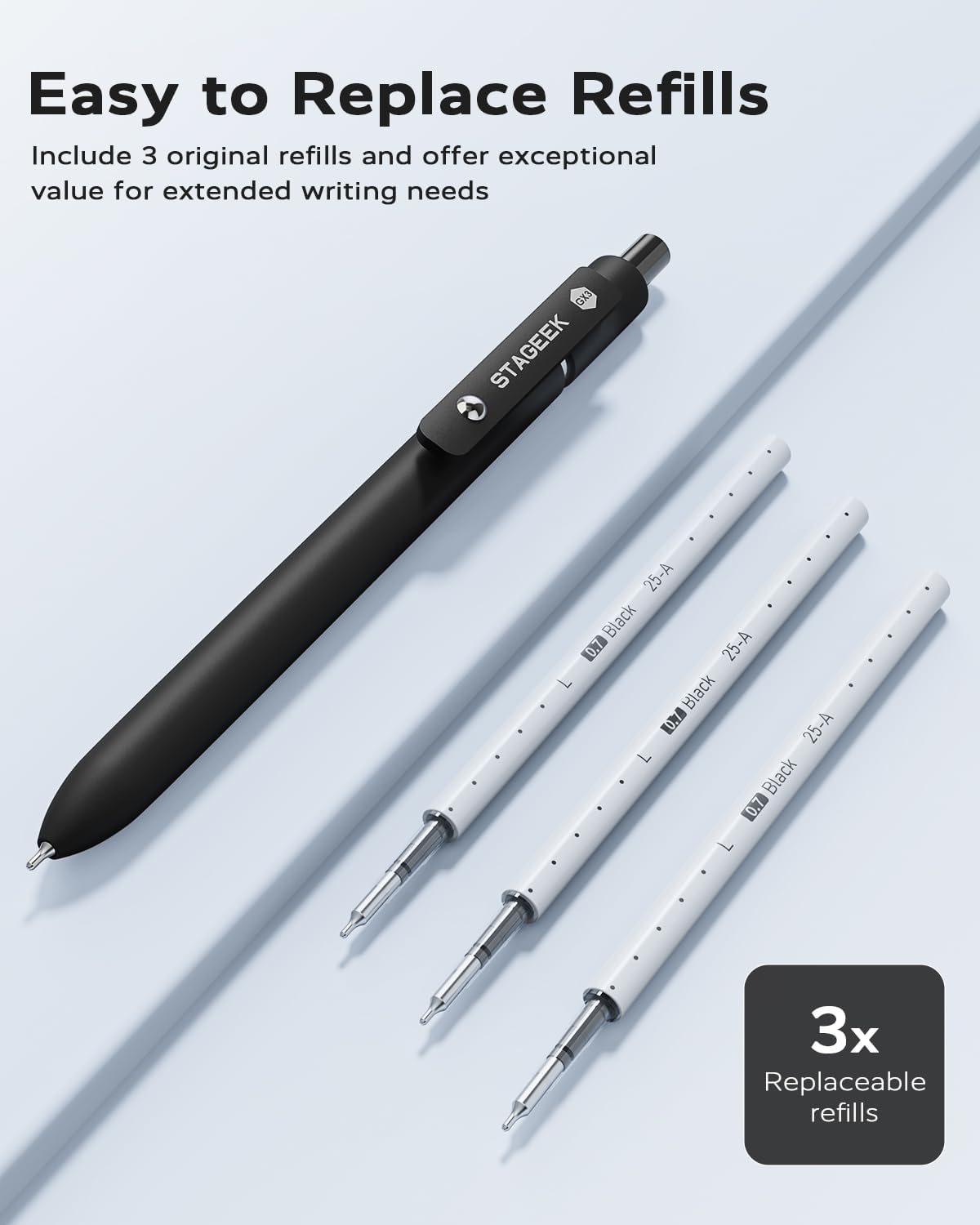 STAGEEK Black Gel Pens GX3, 6Pcs Fine Point Smooth Writing Pens with 3 Extra Refills, Black Ink Pens for Journaling, Office, Note Taking, School Supplies, Nurse Aesthetic(Black Gray White) - Image 2