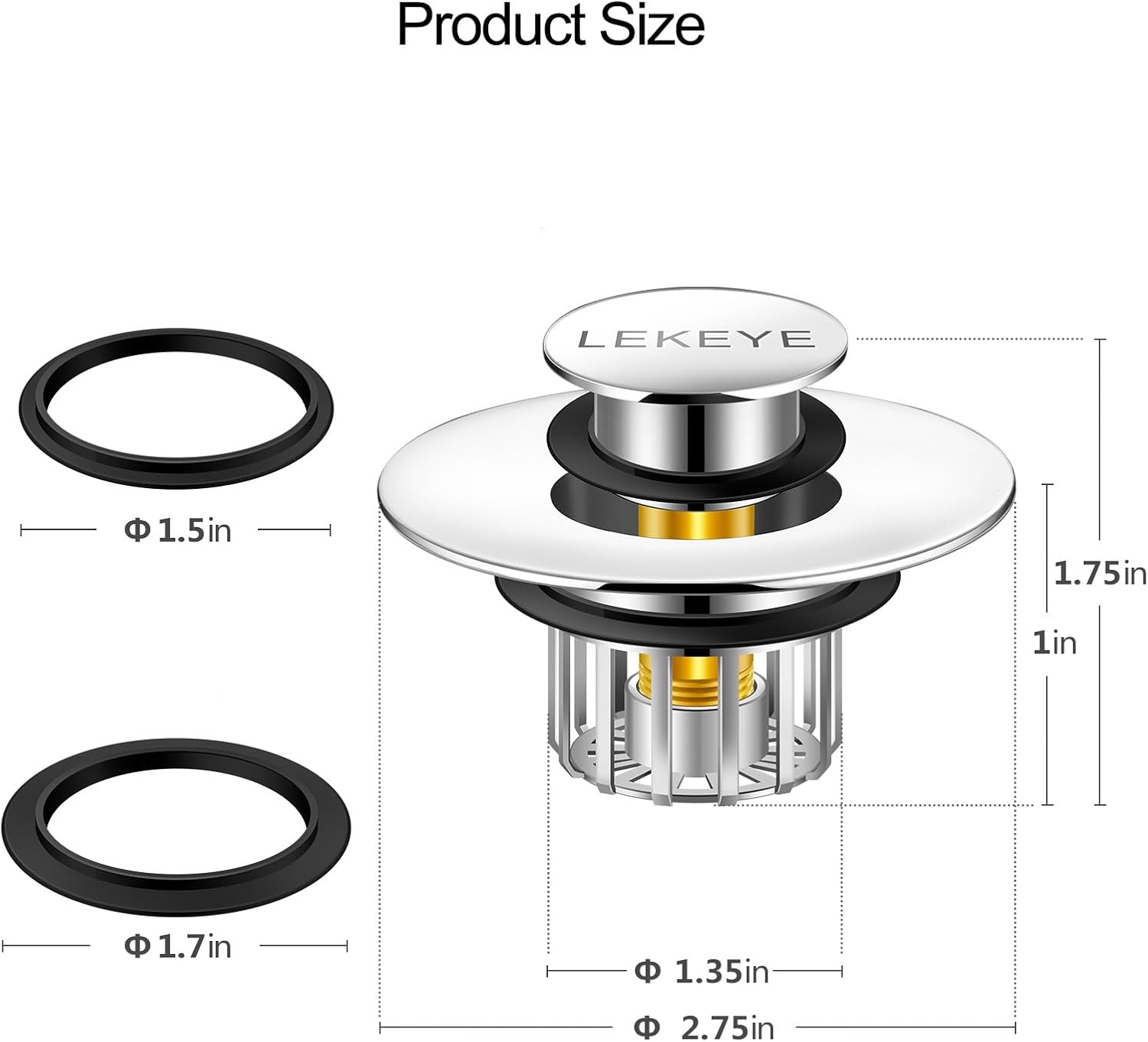 LEKEYE Tub Stopper | Shower Drain Hair Catcher | Pop-up Drain Stopper with Strainer | Bathroom Bathtub Plug | Drain Protector for 1-1/2 to 1-3/4" Bath Drain Hole - Image 2
