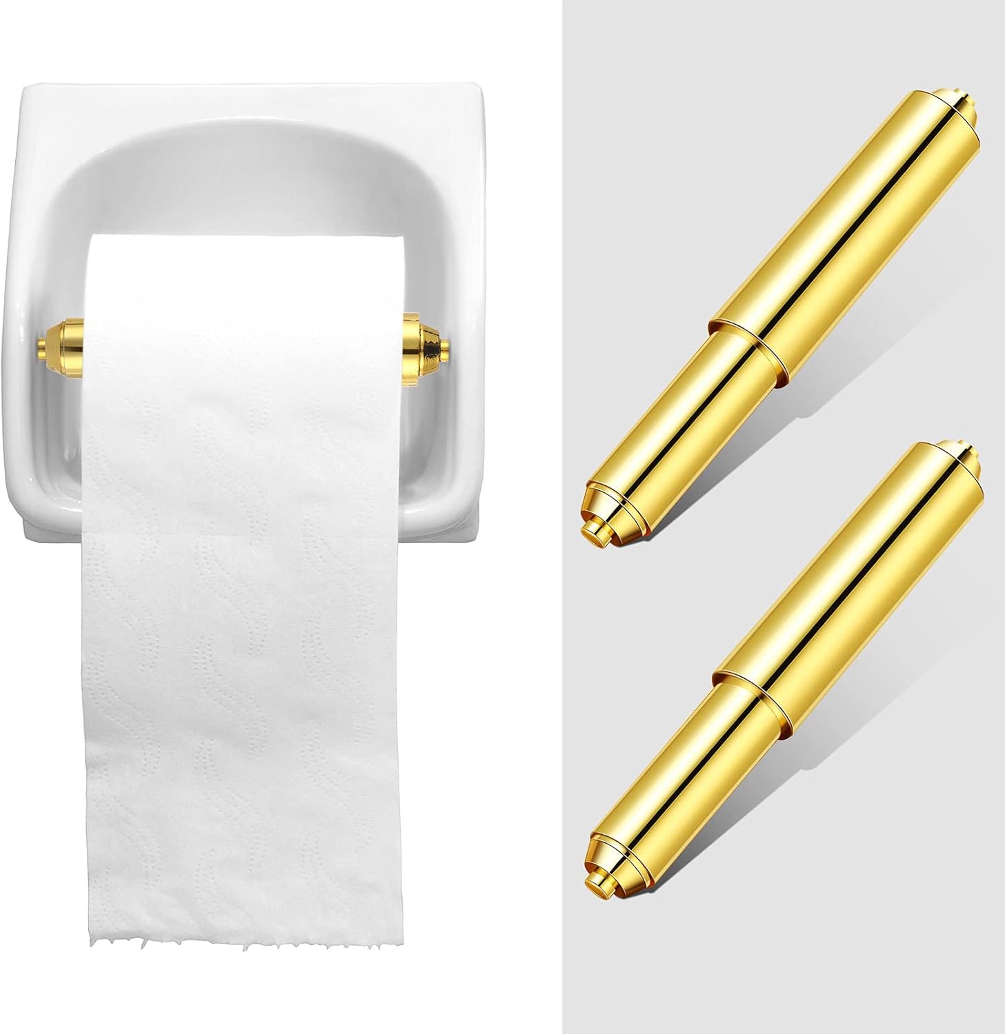 Shappy 2 Pcs Universal Toilet Paper Holder Replacement Rod Spring Loaded Plastic Retractable Paper Replacement Rod Toilet Tissue Roll Holder Insert for Bathroom Home Fixture Accessories (Gold) - Image 6