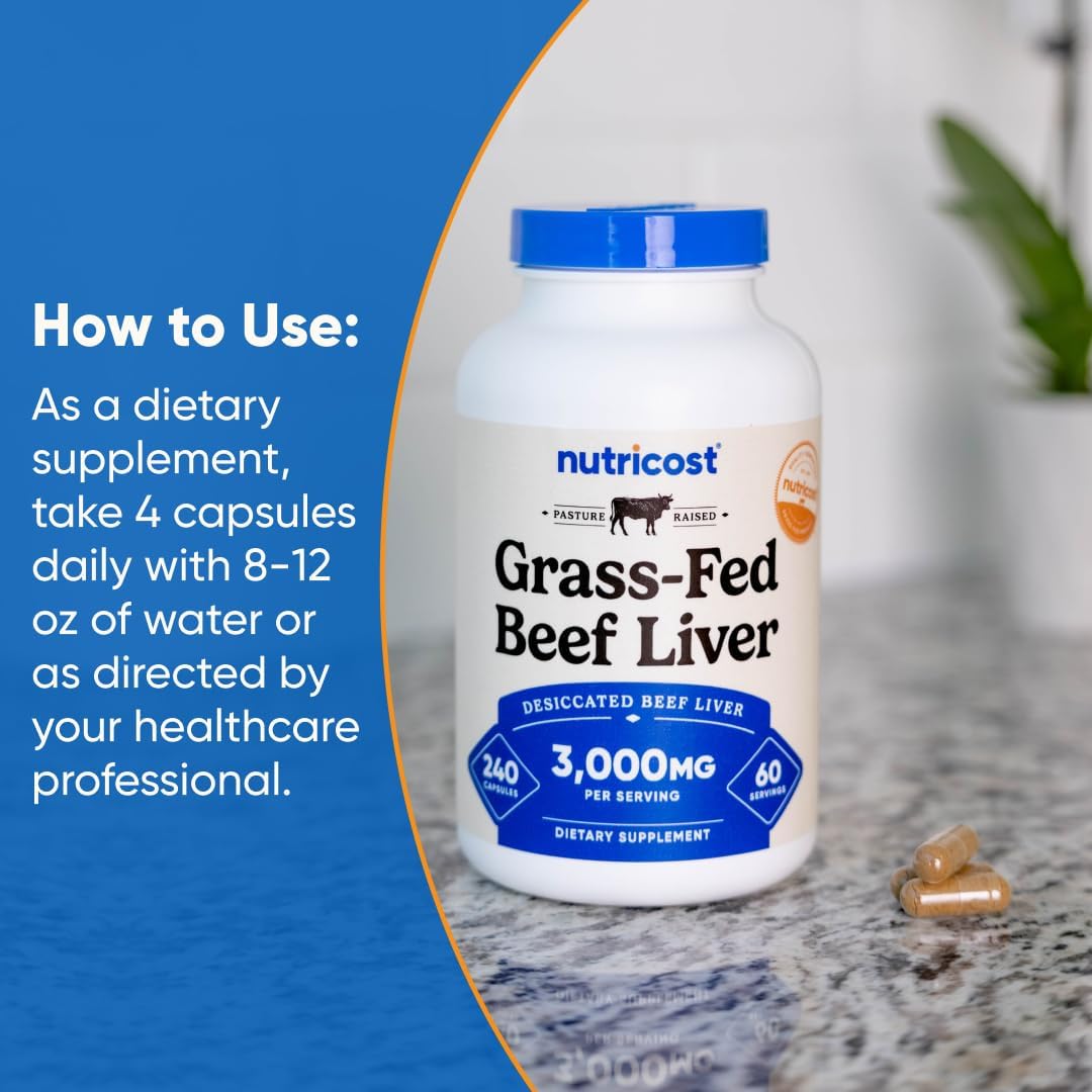 Nutricost Grass Fed Desiccated Beef Liver Capsules 3000mg Per Serv (750mg Per Cap), 240 Cap for 60 Servings - No Hormones, GMO and Gluten Free, Pasture-Raised, Free Range Beef - Image 7