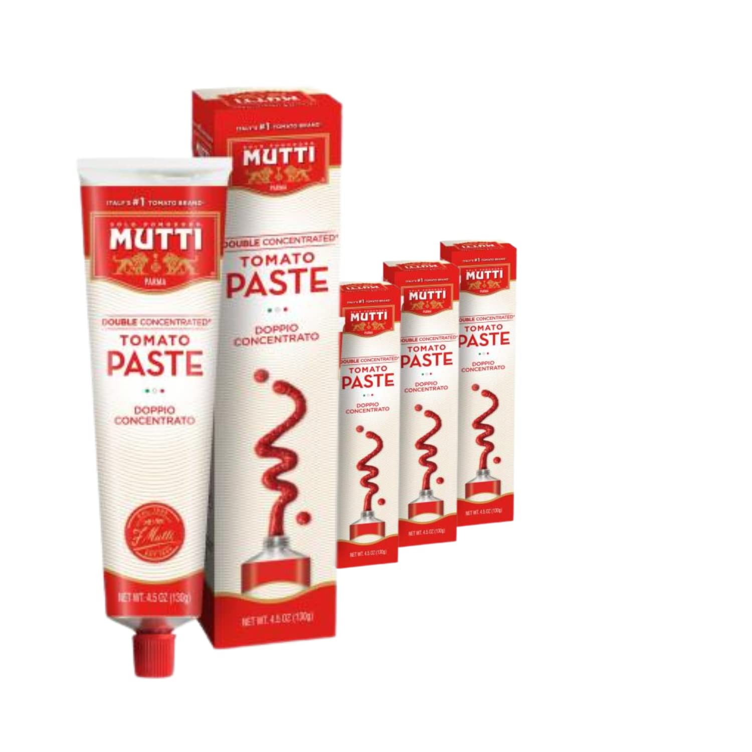 Mutti Double Concentrated Tomato Paste (Doppio Concentrato), 4.5 oz. Tube | 4 Pack | Italy’s #1 Brand of Tomatoes | Tube Tomato Paste | Vegan Friendly & Gluten Free | No Additives or Preservatives