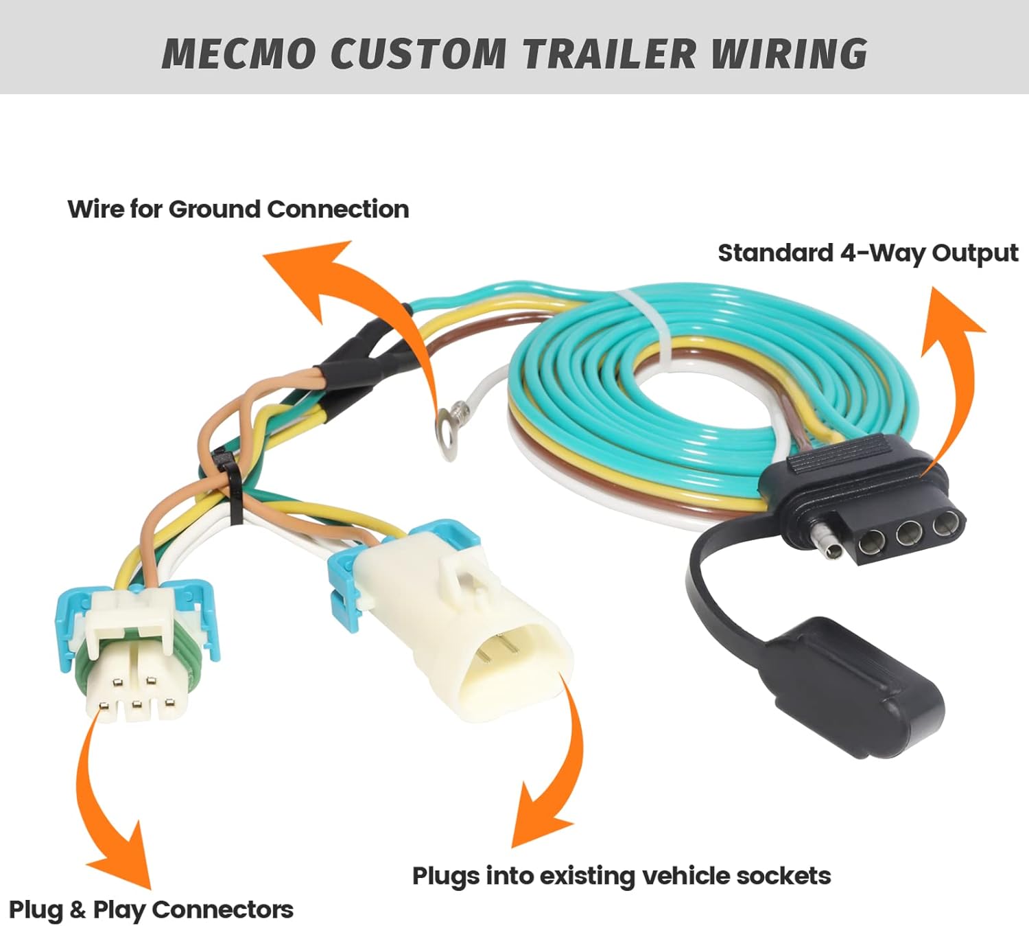 MECMO 4 Way Flat Trailer Wiring Harness for 1998-2004 Chevy S-10/GMC Sonoma & 1998-2000 Isuzu Hombre, Plug-in Simple Custom-Fit T-Connector 4 Pin Trailer Hitch Wiring - Image 2
