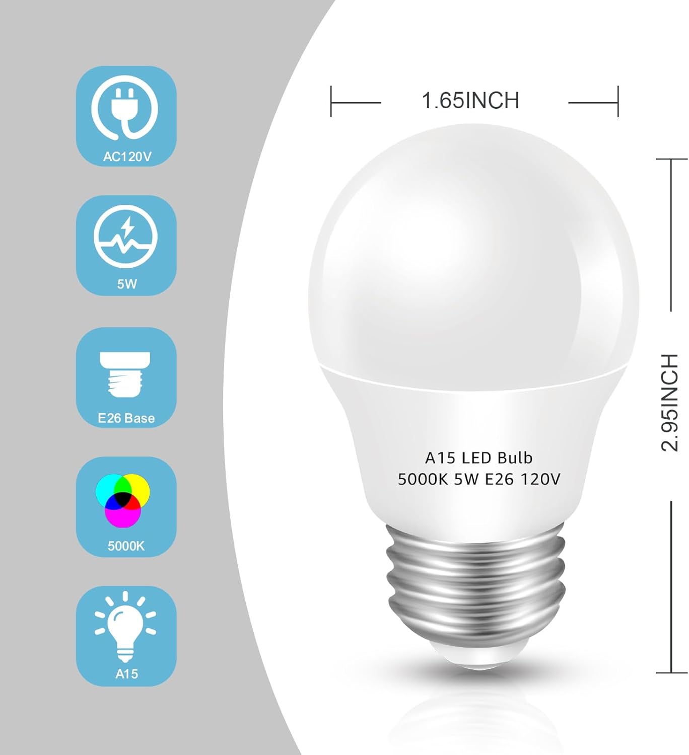 LED Refrigerator Light Bulb 4 Pack,Daylight White 5000K 120V 40W Equivalent Appliance Bulb,A15 5W E26 Base Waterproof Fridge Light Bulbs for Freezer Home Lighting,Small Light Bulb,Dimmable - Image 7