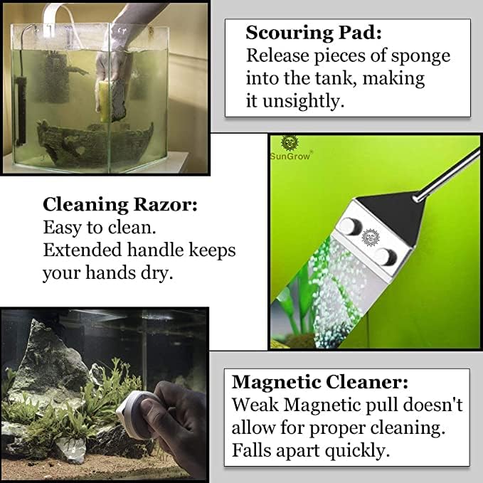 SunGrow Aquarium Glass Cleaner, Long Handheld Tool Cuts Cleaning Time to Half, Keep Hands Dry, Sharp Blade to Scrape Thickest Residue, Frequent Tank Maintenance - Image 3