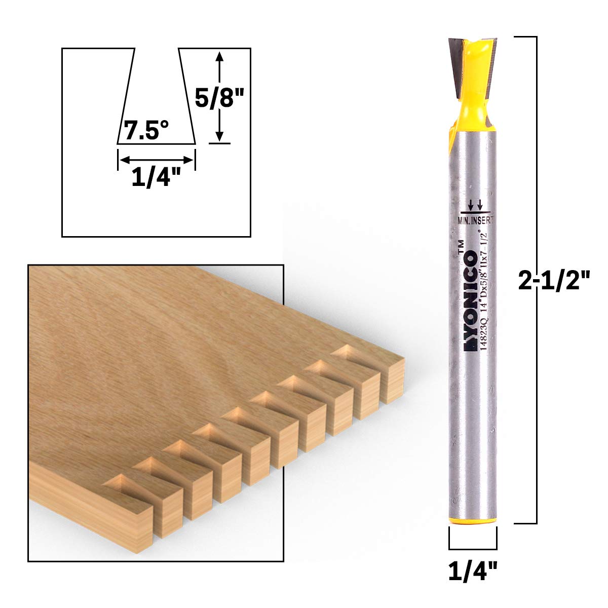 YONICO Dovetail Router Bit 7.5 Degree X 1/4-Inch 1/4-Inch Shank 14823q - Image 2
