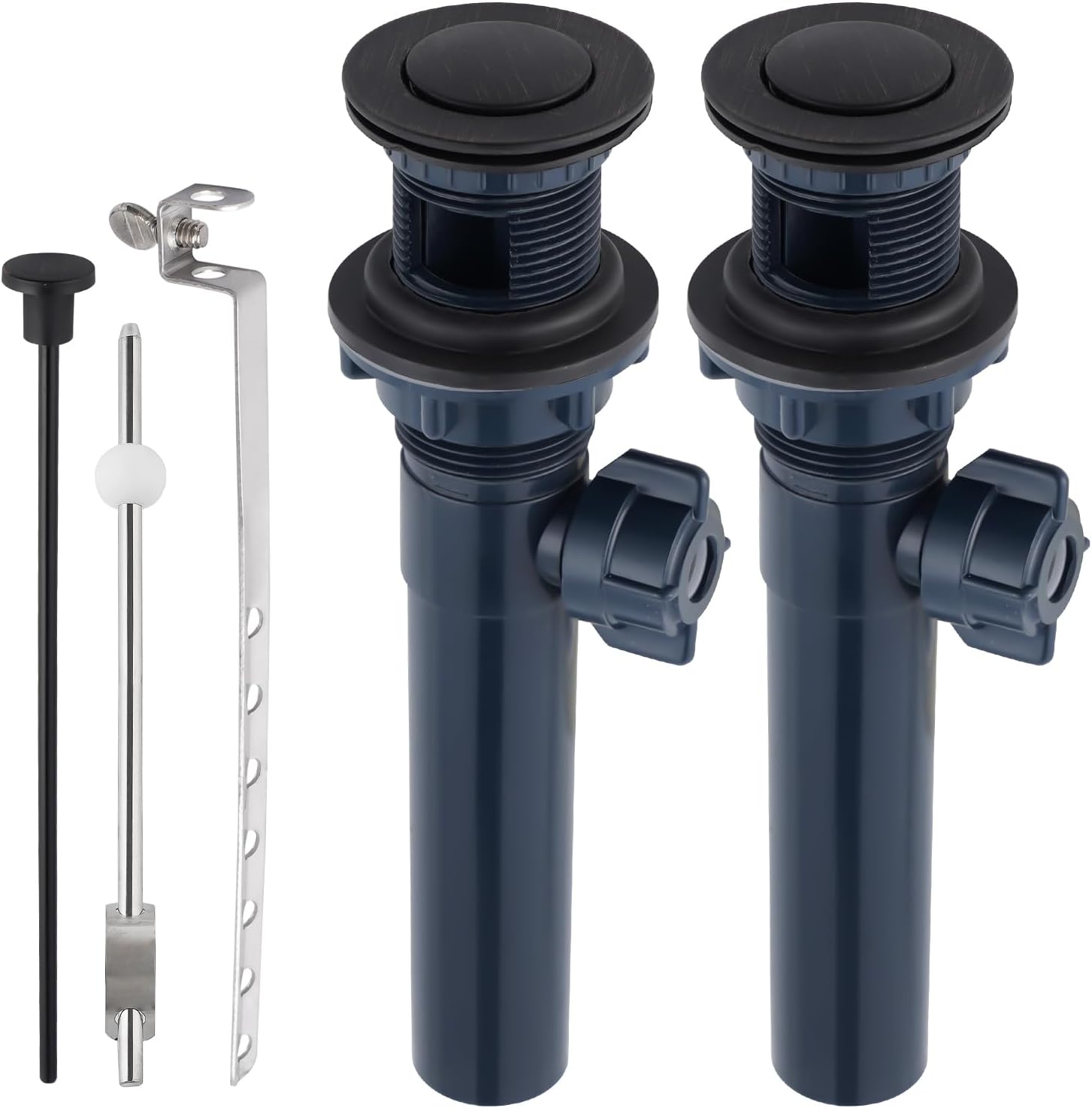 2PCS Bathroom Sink Drain with Lift Rod, Pop Up Sink Drain with Overflow, Universal Fit, Oil Rubbed Bronze Drain Stopper for Vessel Sink, Assembly for Bathroom Faucet Sink