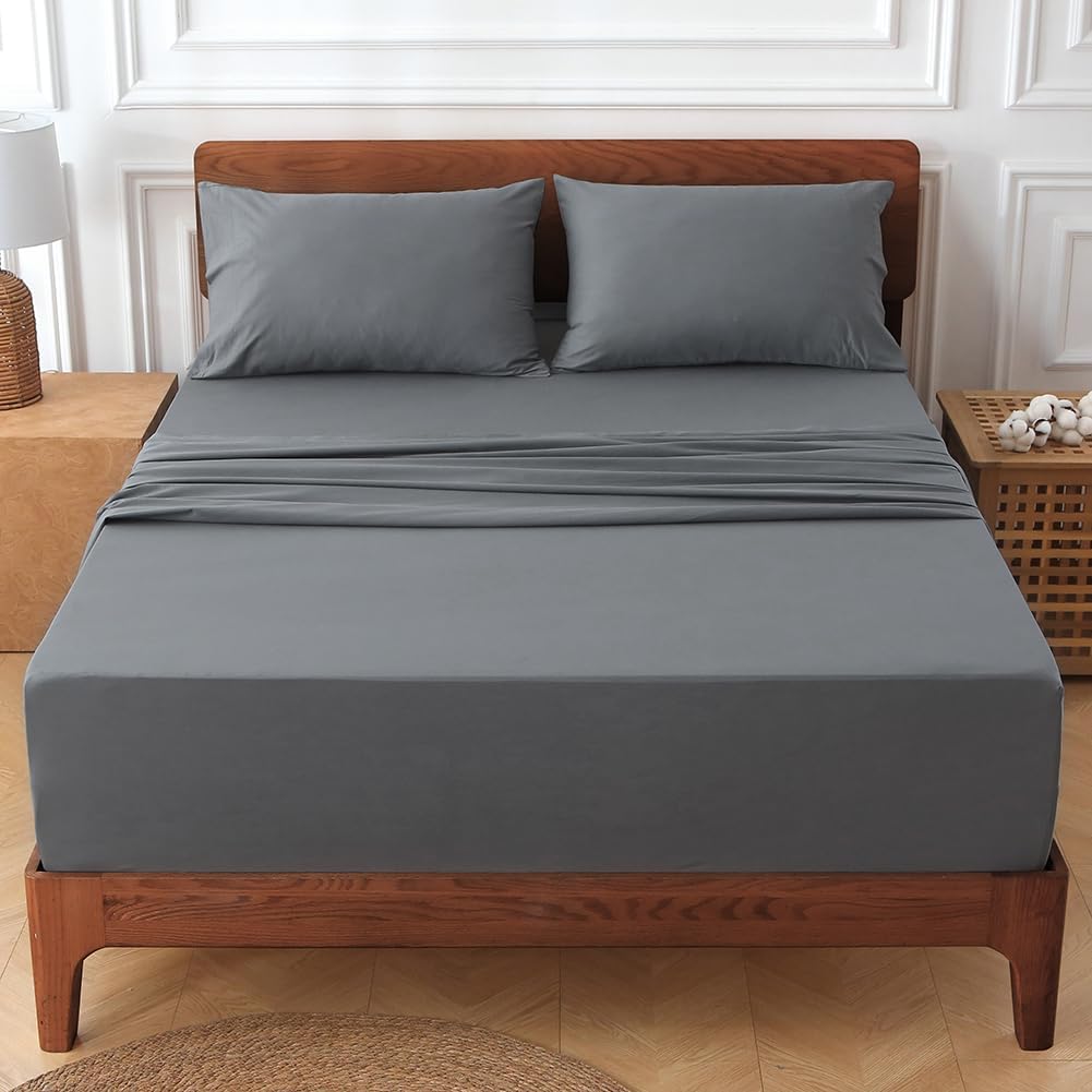 HYPREST Extra Deep Pocket Queen Sheet Sets Fits 18"-24" in Deep Mattress -100% Cotton Queen Sheet Set,Grey Hotel Luxury Soft Cooling Sheet Sets for Queen Bed Deep Pocket - Image 9