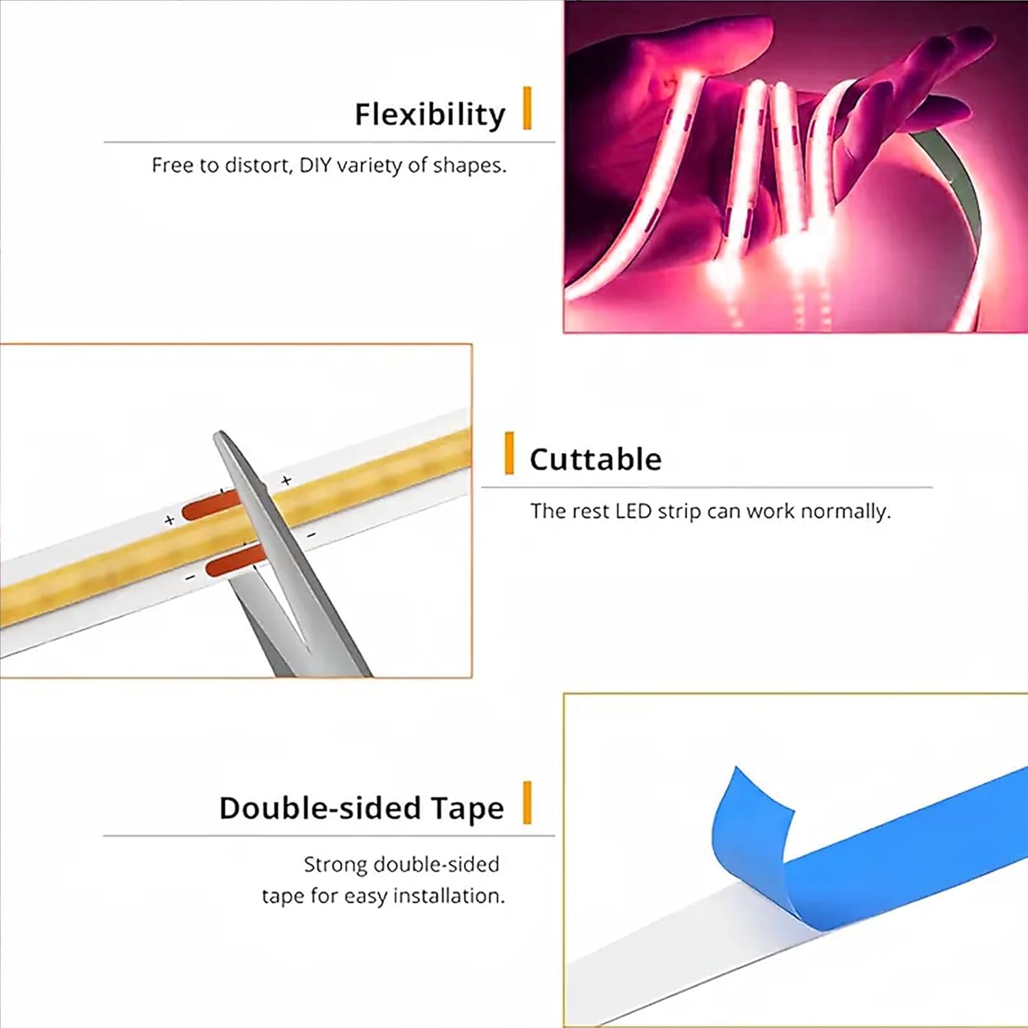 ZSLAIFU 5V USB LED Light Strip, COB LED Strip Lights, Pink 5V LED Lights, Small LED Strip Light, TV Lights for TV Under Cabinet Kitchen Living Room Shelving or Displays (Pink, 3.28ft) - Image 3
