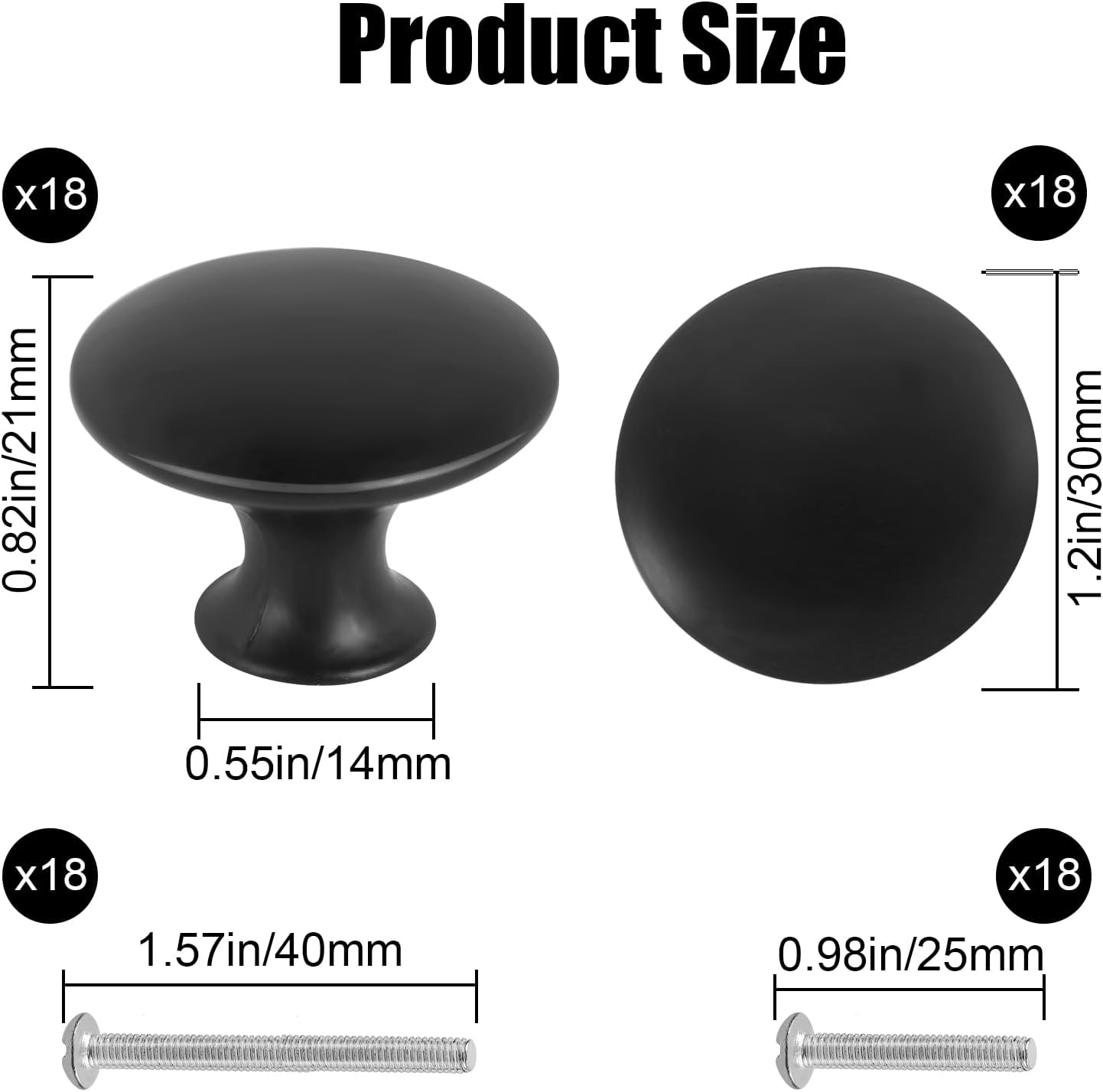 Romeda 18 Piece Drawer Knobs, Black Cabinet Knobs with Screw, 30mm Drawer Pulls for Dresser, Kitchen, and Cabinet Drawers - Image 3
