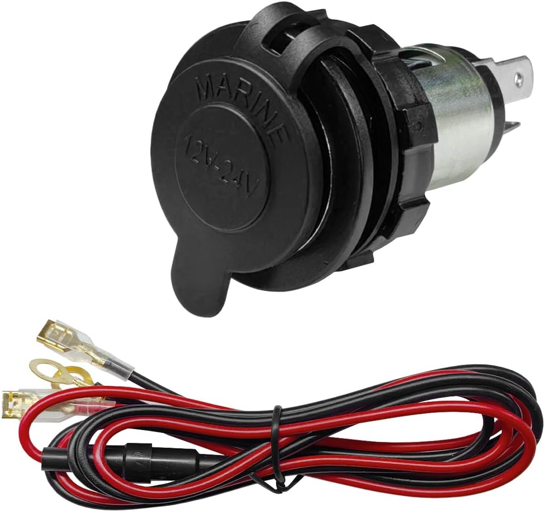 Cigarette Lighter Socket, DC 12V Car Power Outlet Socket Replacement, Waterproof Car Cigarette Lighter Adapter with Cover and Wiring Harness, Universal Auto Accessories for CarS, RV, Boat (1PC)