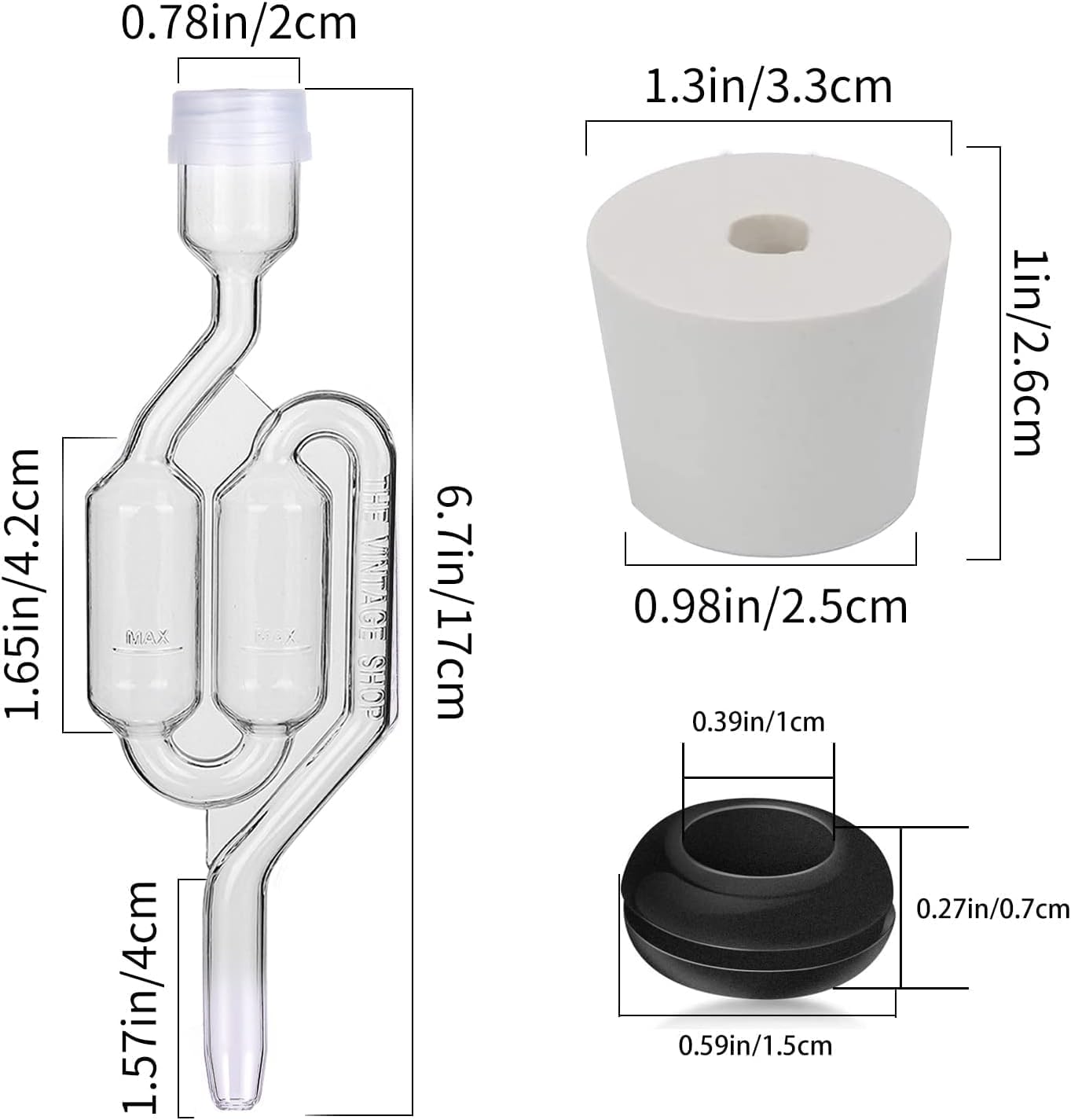 Bubble Airlock Set, 4 Airlocks for Fermenting, 4 Drilling #6 Stoppers and 8 Airlock Grommets, Used for Brewing Wine, Beer, Sauerkraut, Pickles, Etc. Fermentation Bubbler Airlock - Image 3