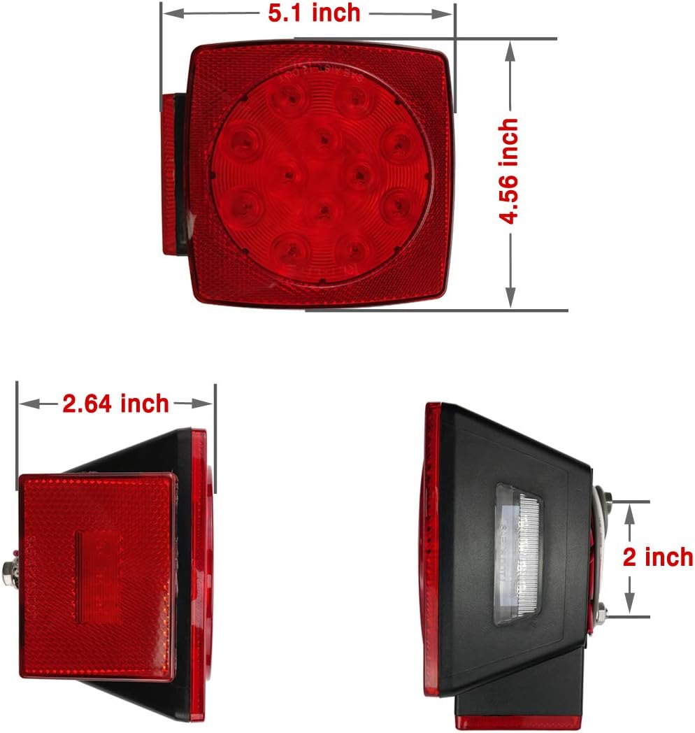iBrightstar IP68 Waterproof Square Trailer Lights kit, Red Brake Stop Tail Running License LED Light Lamp for 12V Camper Truck RV Boat Snowmobile Marine Under 80", DOT Compliant - Image 6