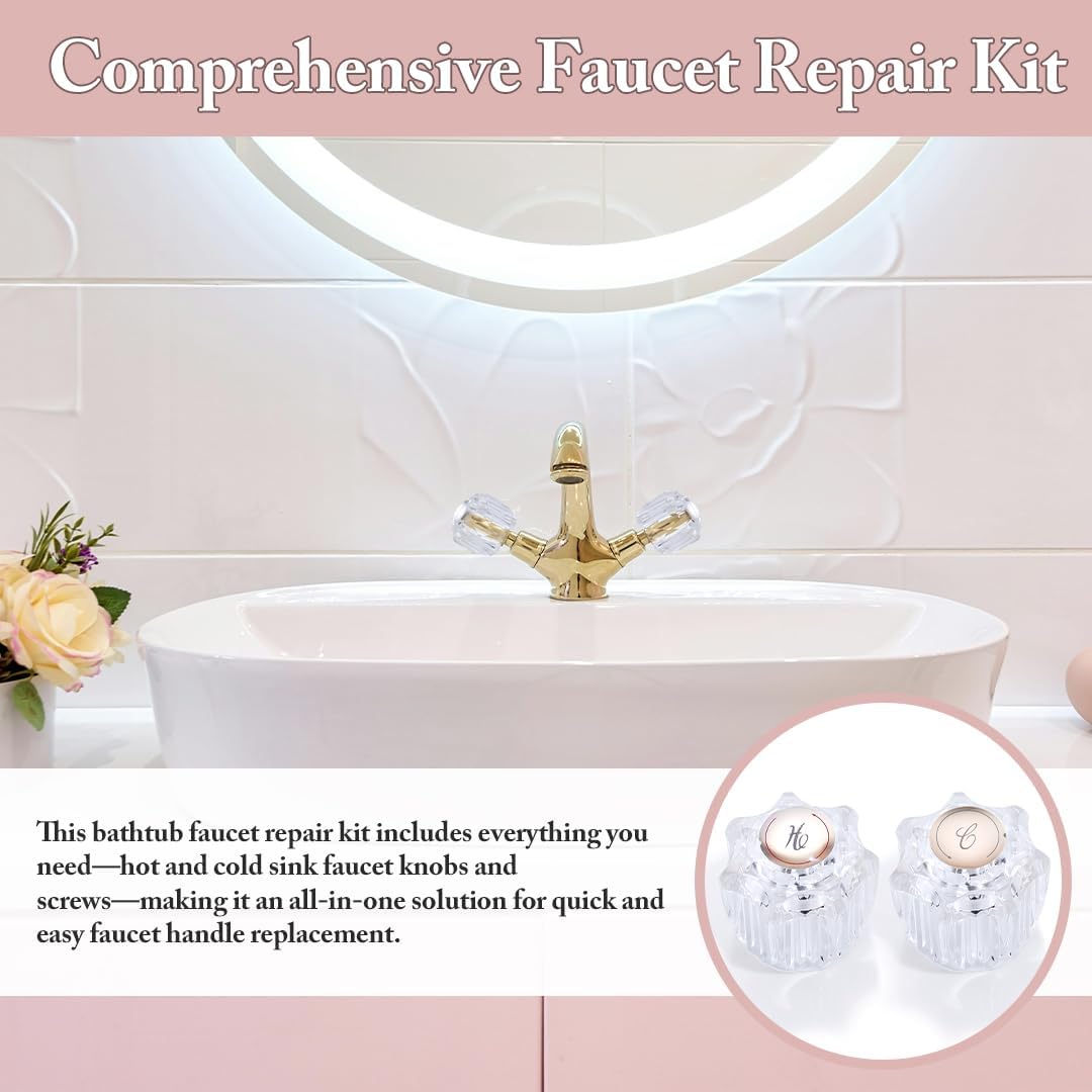 Shower Knob Replacement Set 2 Piece, Shower Handle Faucet Replacement Compatible with Delta/Delex/Peerless, Hot and Cold Sink Faucet Knobs Replacement Parts Bathtub Faucet Repair Kit Include Screws - Image 6