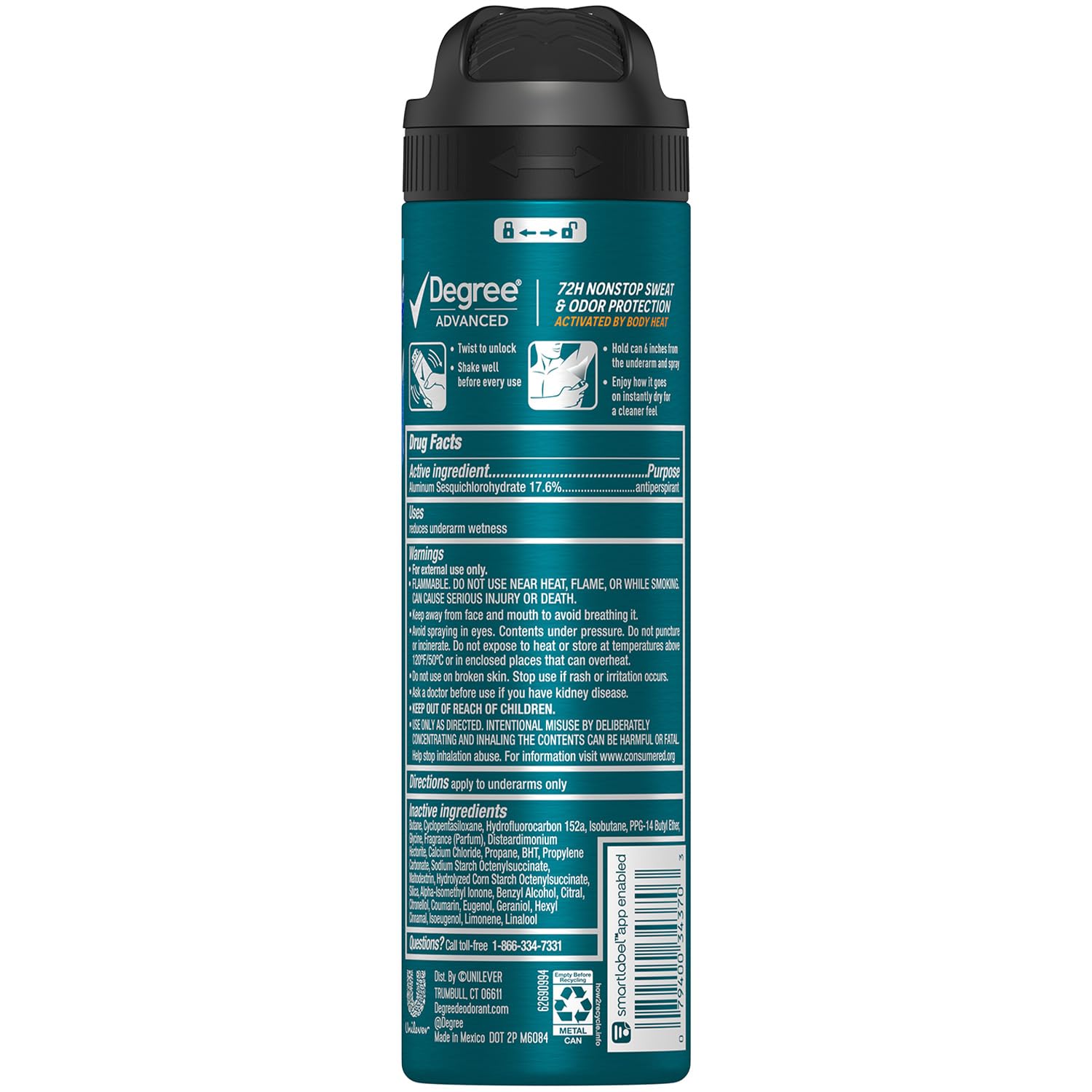 Degree Men’s Antiperspirant Deodorant Spray, Cool Rush, 4-Pack – 72H Sweat & Odor Protection, 3.8 Oz Ea - Image 2