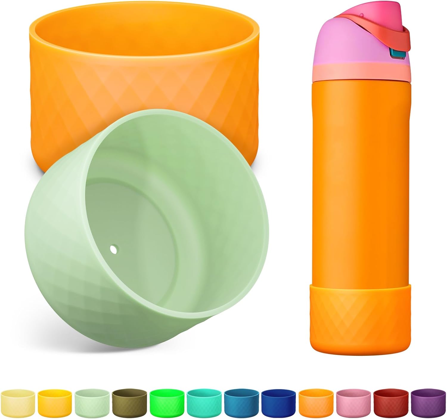2PCS Silicone Water Bottle Boot for Owala 24oz 32oz 40oz, Anti-Slip Protective Sleeve Bottom Bumper Protector for FreeSip, Twist, and Flip Stainless Steel Water Bottles