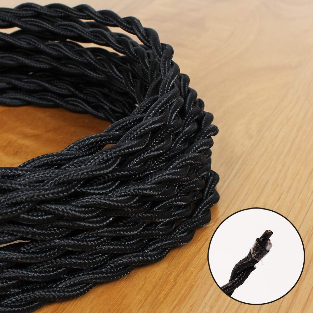25ft Fabric Cloth Covered Lamp Twisted Wire,PRUNLLA Vintage 18/2 Industrial Electrical Cord,18-Gauge Antique Style for Retro Lamp,DIY Projects(Black) - Image 2