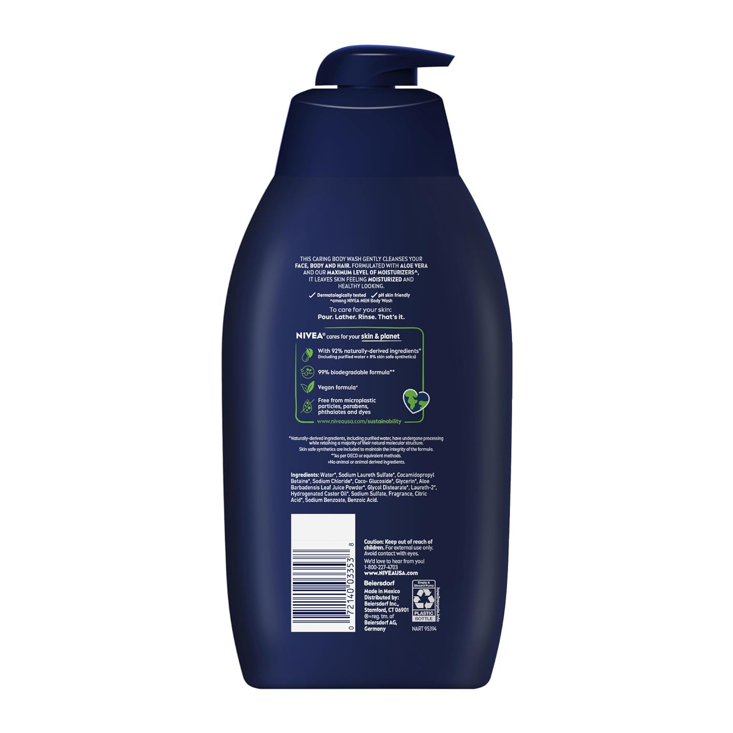 Nivea Men Maximum Hydration Body Wash for Dry Skin, Aloe Vera Enriched, 3-in-1 Moisturizing Body Wash, Face and Hair, Paraben Free, Vegan Formula, 30 Fl Oz Bottle - Image 12