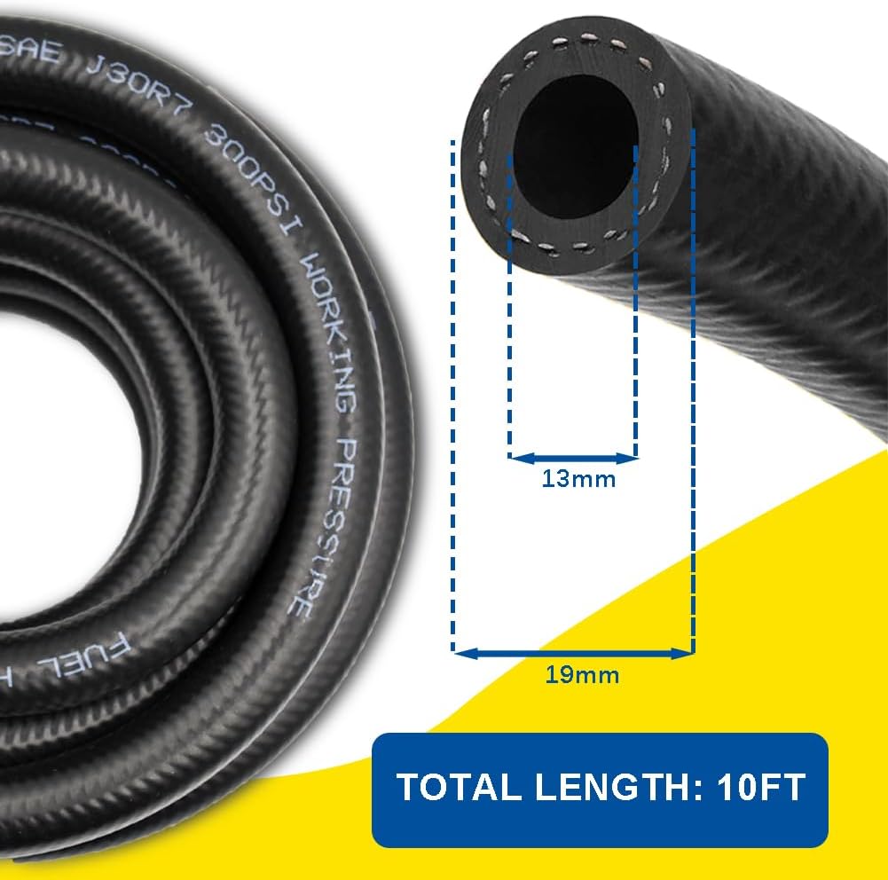 1/2 Fuel Hose Line Push Lock NBR Rubber Hose10FT 300PSI Wroking Pressure - Image 2