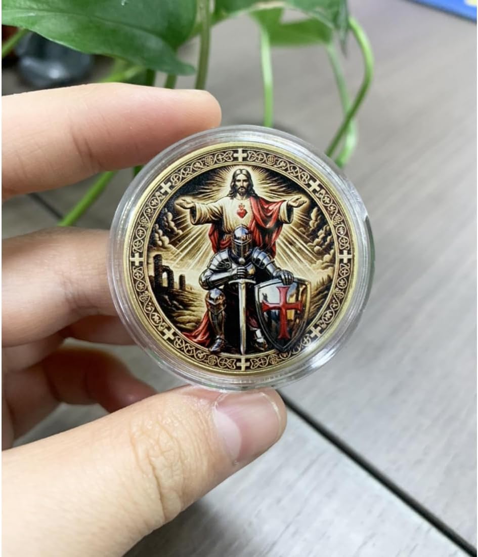 A Man of Faith-A Warrior of Christ Commemorative Coin,Christian Jesus Challenge Coins, Dual-Sided Knights Prayer Token Gifts for Men,Collectors, Historians, and Enthusiasts (5pcs) - Image 3