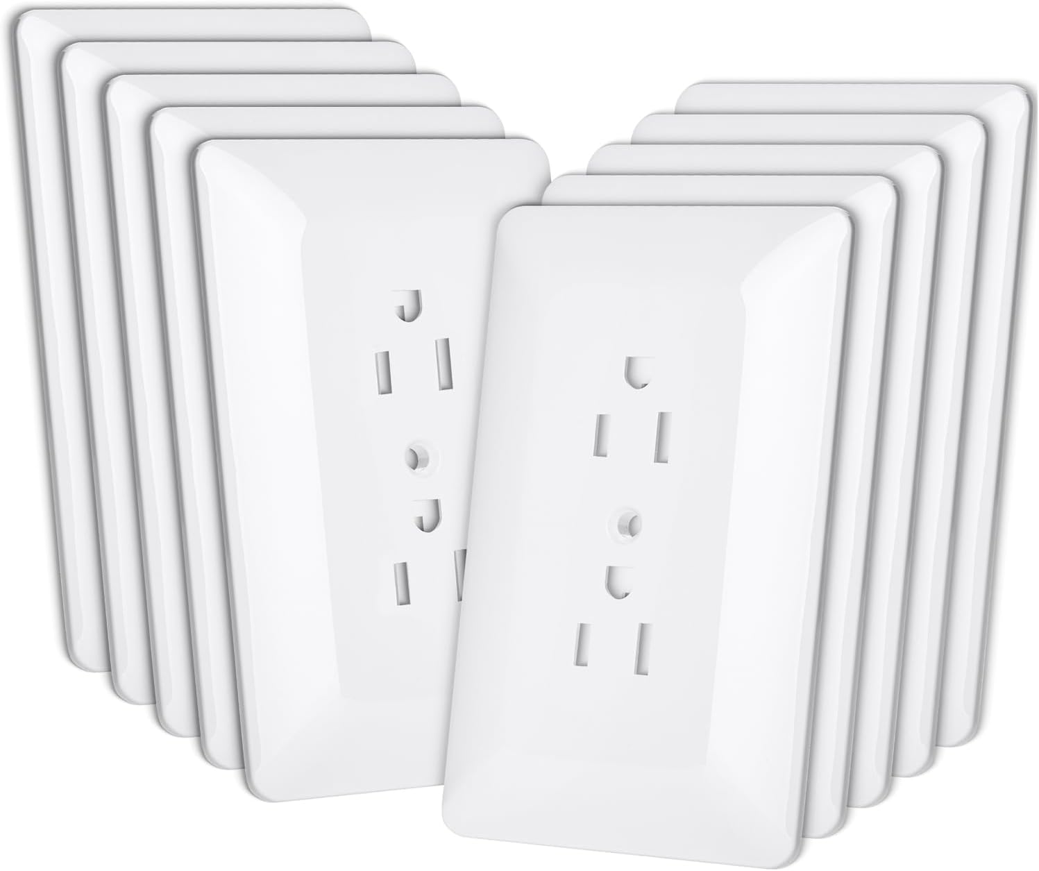 Bates- 1-Gang Duplex Wall Plate, 2.92"x4.73", Standard Size, 10 Pack, White, Unbreakable Electrical Outlet Cover Plates, Heat & Impact Resistant, Duplex Receptacle Cover for Home & Office