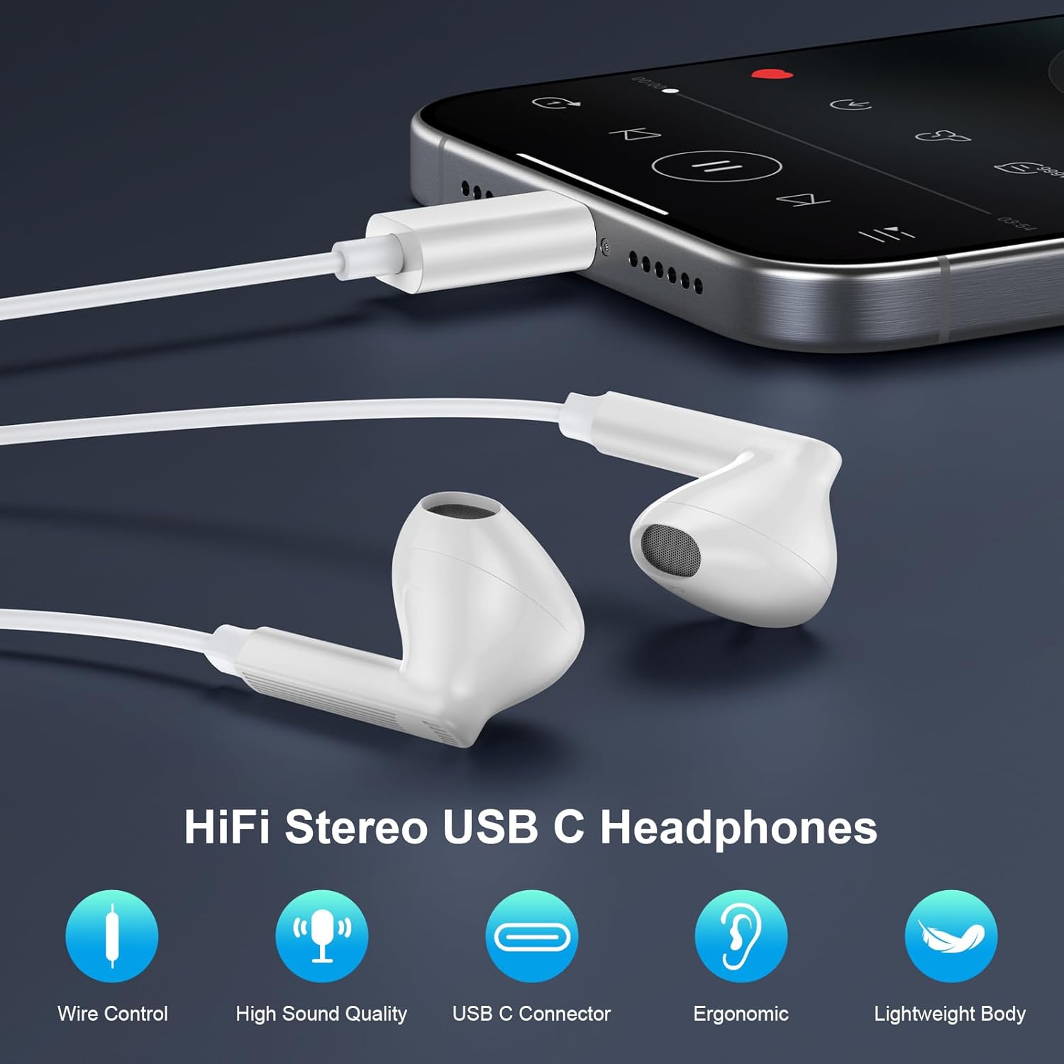 iPhone 17 Pro Max Headphones Wired, USB C Earbuds Wired Earbuds with Microphone for iPhone 17 Pro Max 17 Pro Air 16e 16 Pro Max 16Pro 16 Plus 15Pro, in Ear Type C iPhone 16 Earphones Ear Buds Headset - Image 2