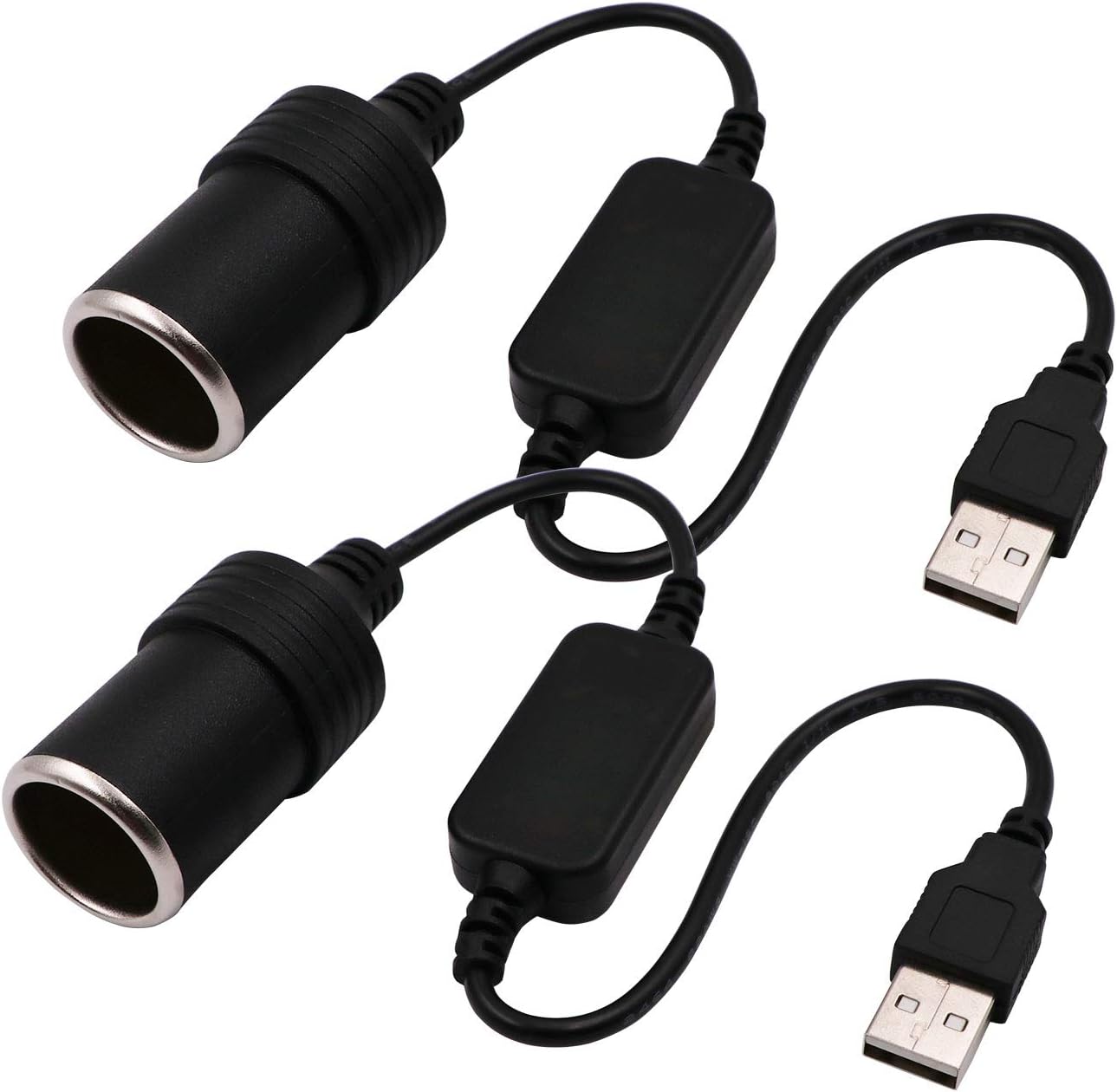 USB A Male to 12V Car Cigarette Lighter Socket Female Converter Cable 2-Pack(for Low-Power Devices only (≤2A))