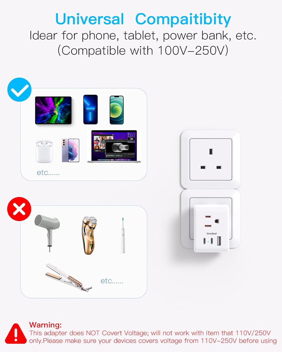 US to UK Ireland Travel Plug Adapter, Type G Power Plug Adapter with 3 Outlets 3 USB Ports(2 USB C), European Travel Plug Adapter for USA to England London Scotland British Qatar Irish Hongkong - Image 5