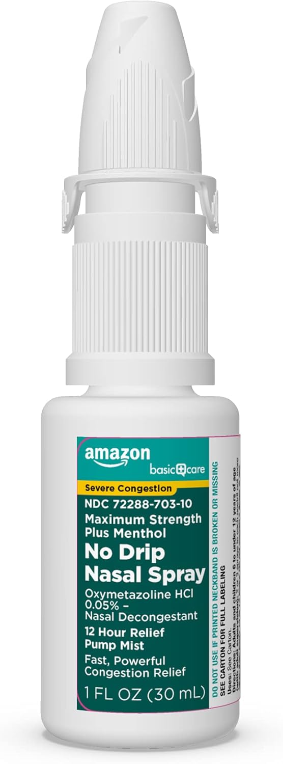 Amazon Basic Care No Drip Severe 12 Hour Nasal Decongestant Pump Mist, Maximum Strength Plus Menthol, Allergy Relief, 1 fl oz (Pack of 1) - Image 7
