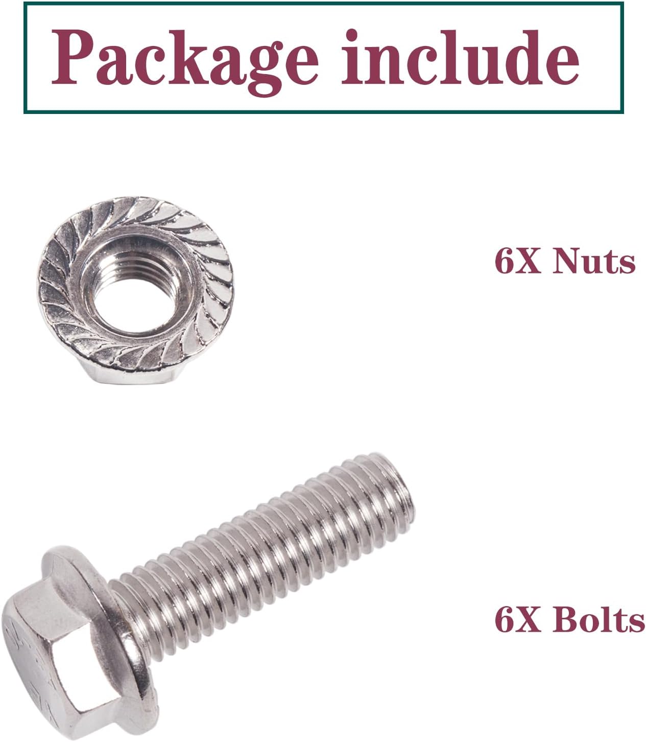 M10X1.5-35mm Stainless Steel Exhaust Bolt Flange Screws M10X1.5 Flange Bolt Exhaust Stud Exhaust Manifold Hardware Kit (Bolts&Nuts) (6 Pack) - Image 4